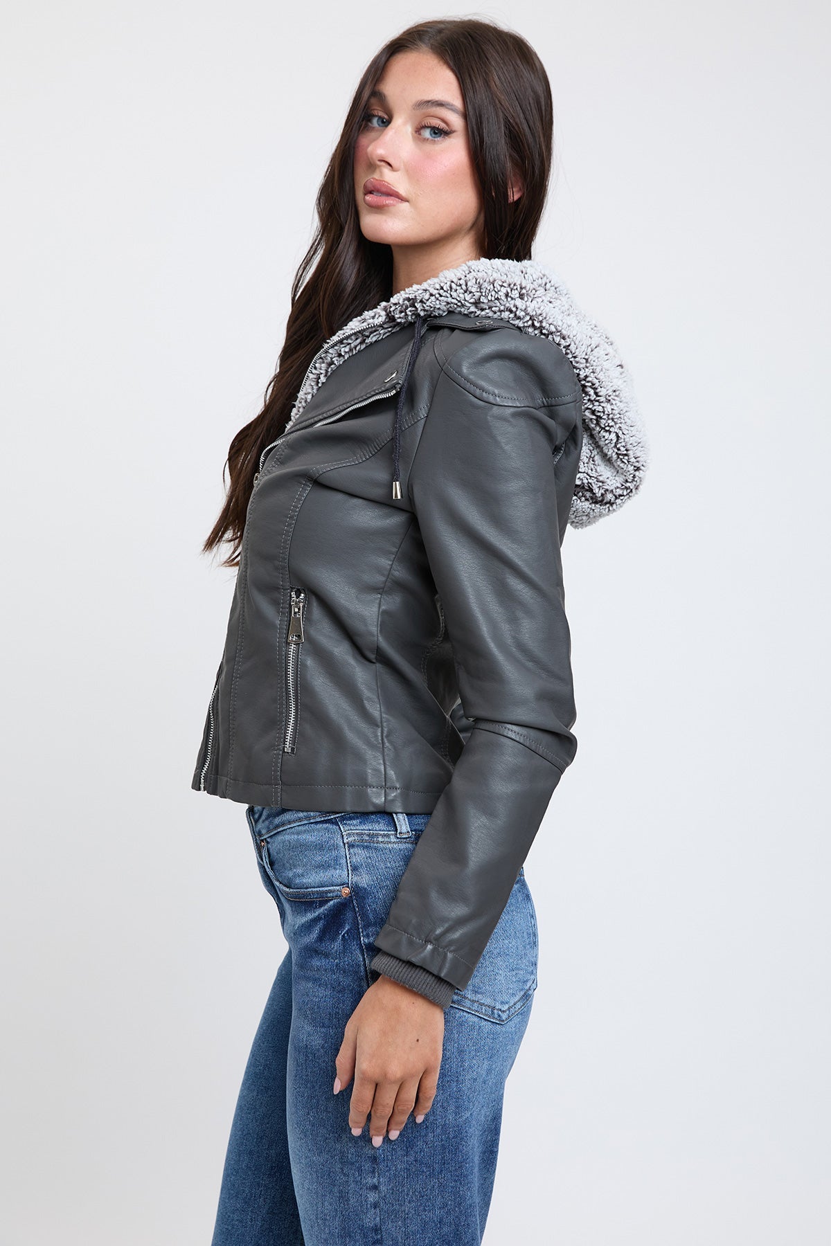 Motto Pleather Jacket with Fur Lining