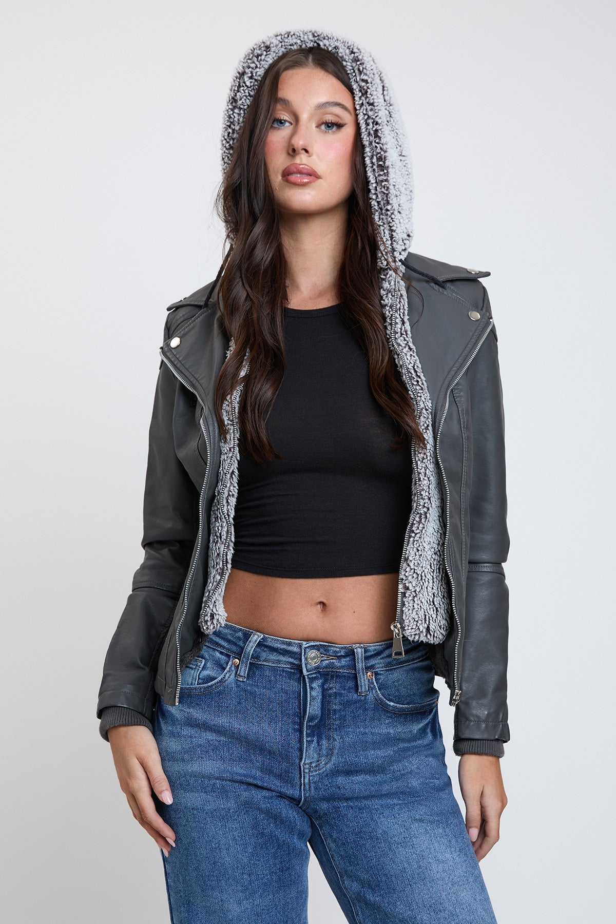 Motto Pleather Jacket with Fur Lining