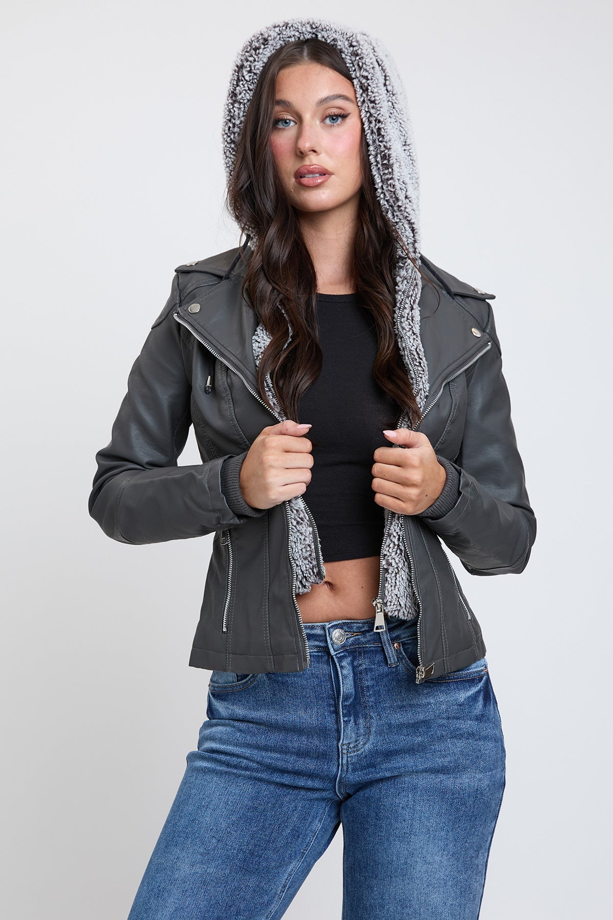 Motto Pleather Jacket with Fur Lining