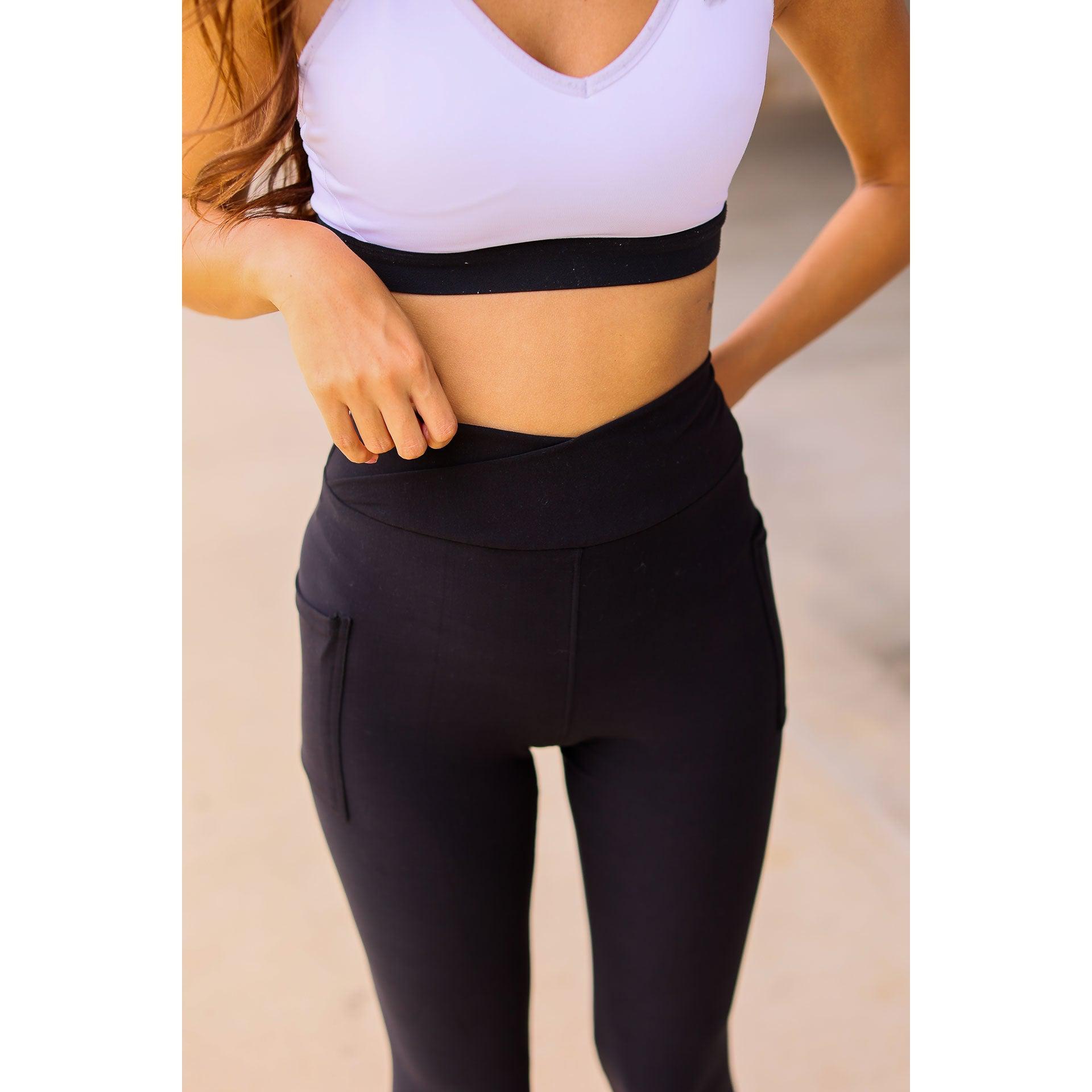 The Chloe - Crossover BLACK Pocket 7/8th Ankle Length Leggings