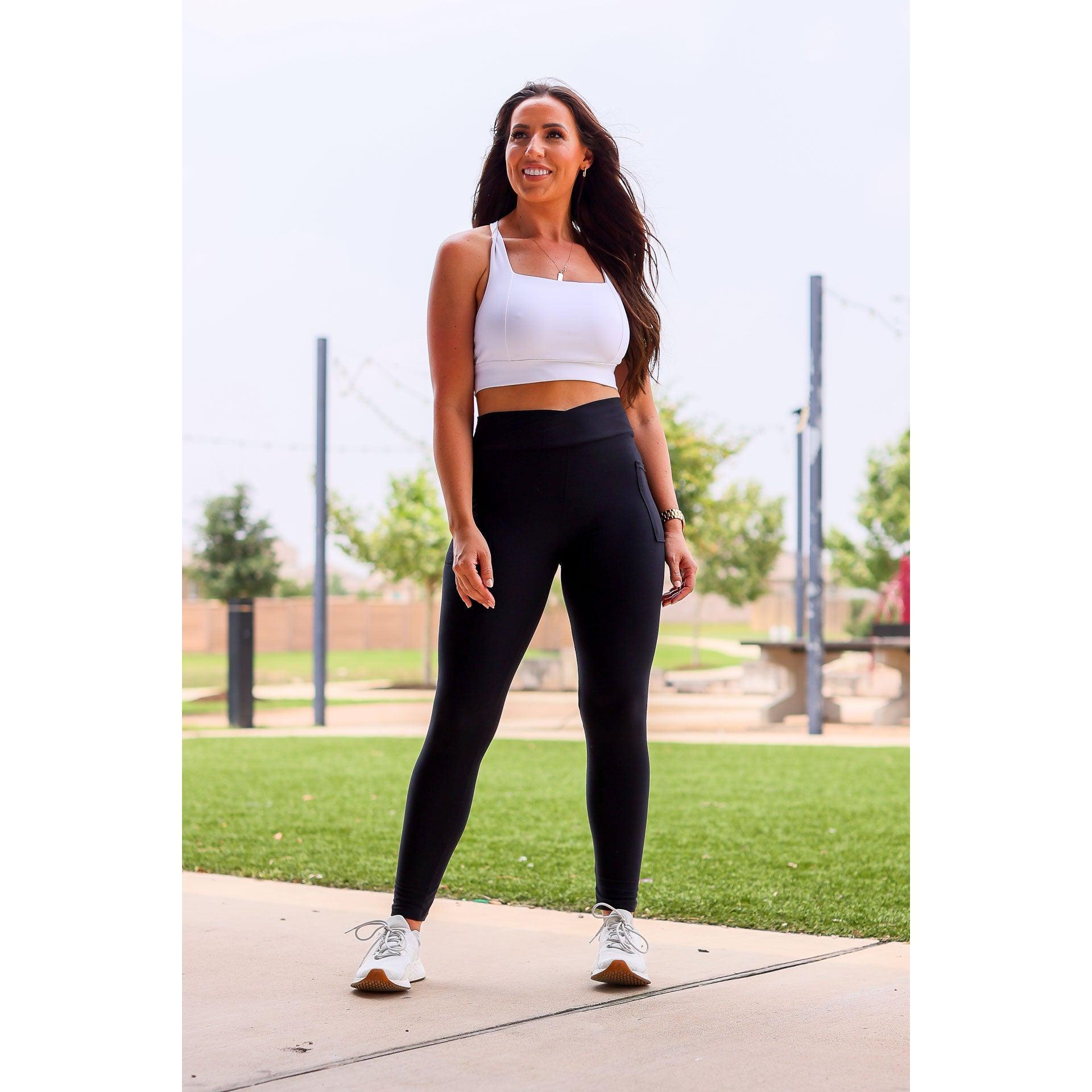 Crossover BLACK Pocket Full Length Luxe Leggings