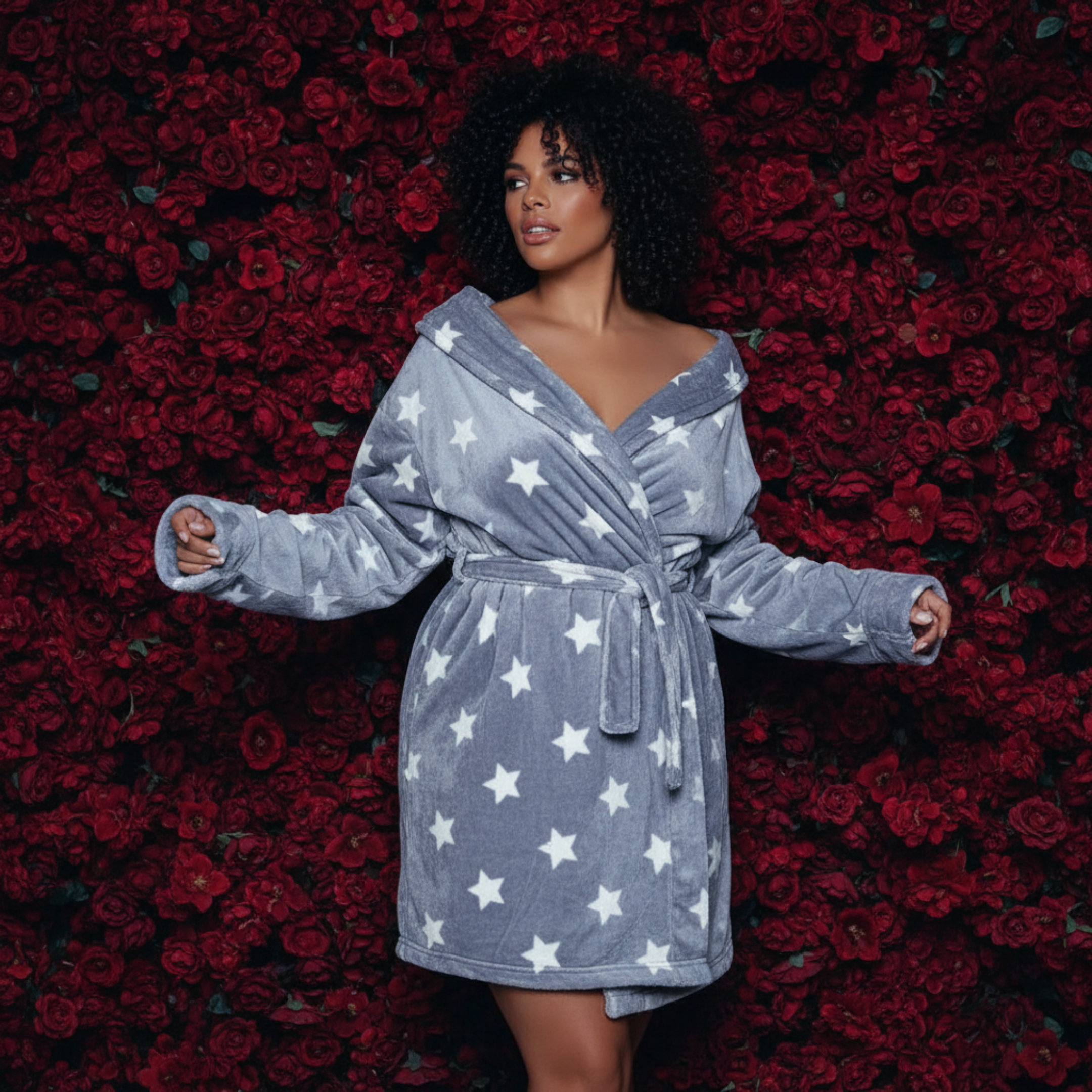 Kaylee Robe in Dark Grey & White Star Print