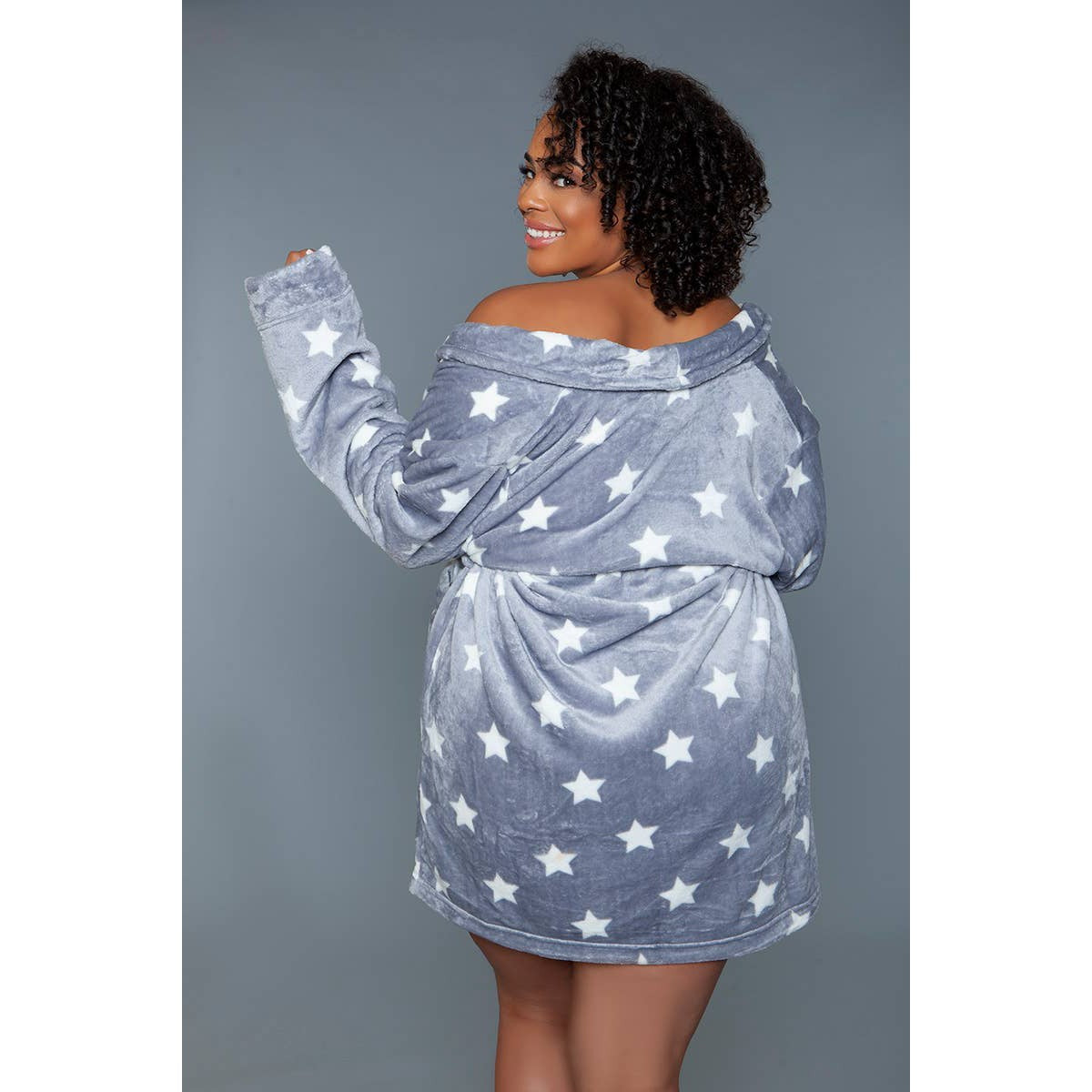 Kaylee Robe in Dark Grey & White Star Print