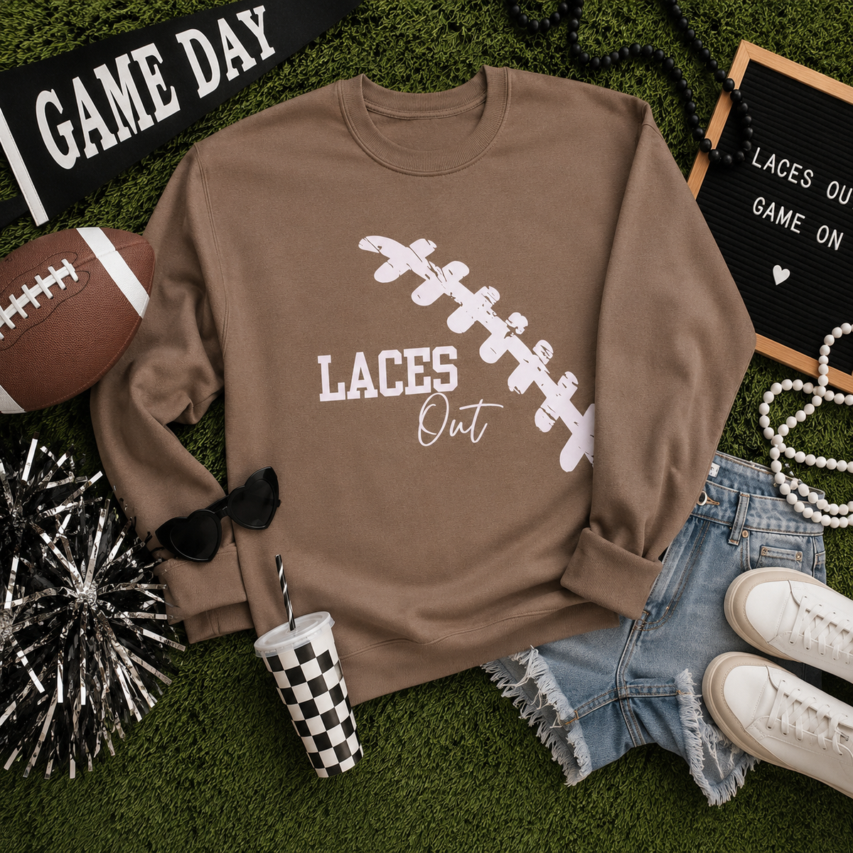 Laces Out Gameday Sweatshirt | Oversized Football Graphic Crewneck