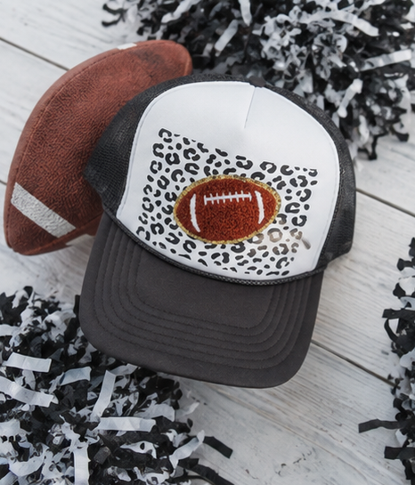 Leopard Football Trucker Hat | Dark Gray & White Structured Gameday Hat