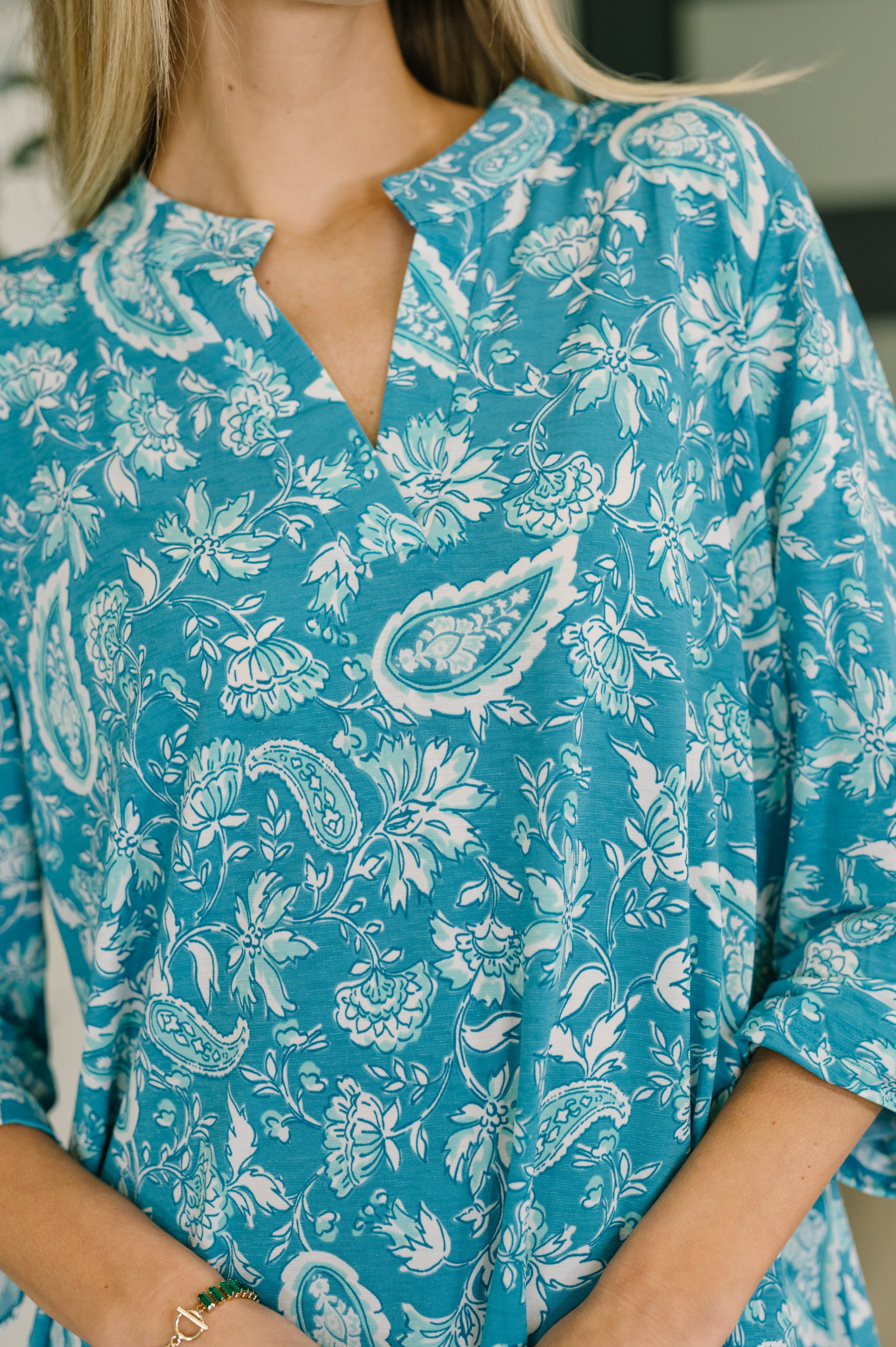 Lizzy Top in Aqua Paisley