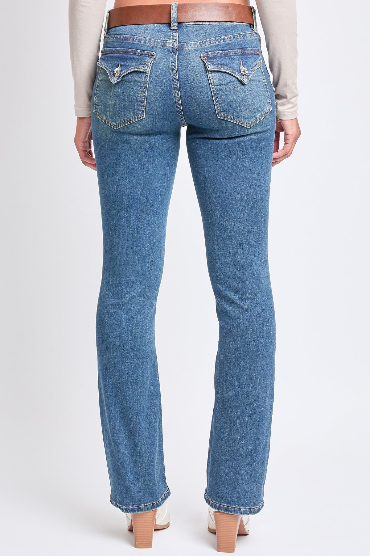 Mid Rise Belted Bootcut Jeans