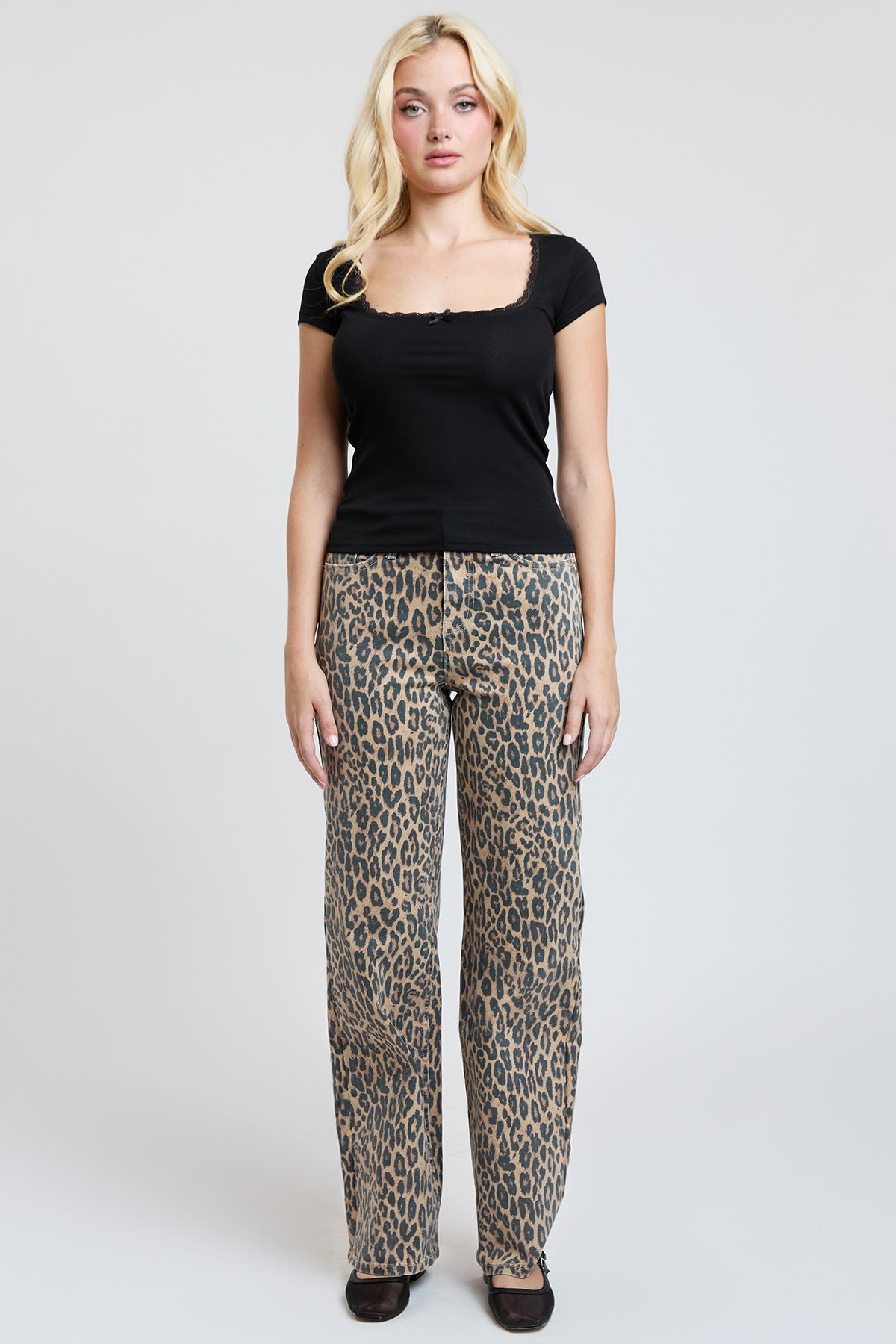 High Rise Animal Print Wide Leg Jeans