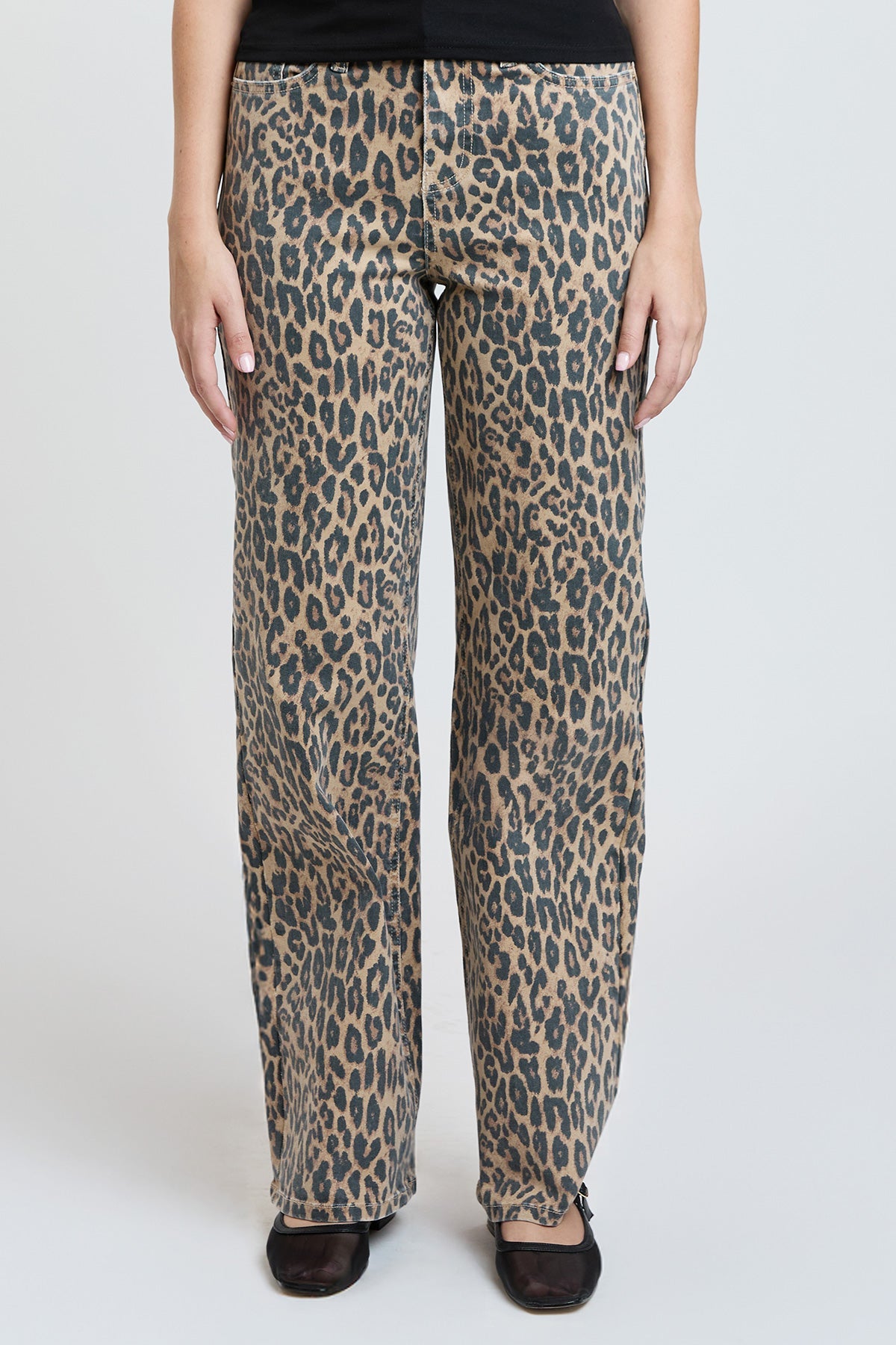 High Rise Animal Print Wide Leg Jeans