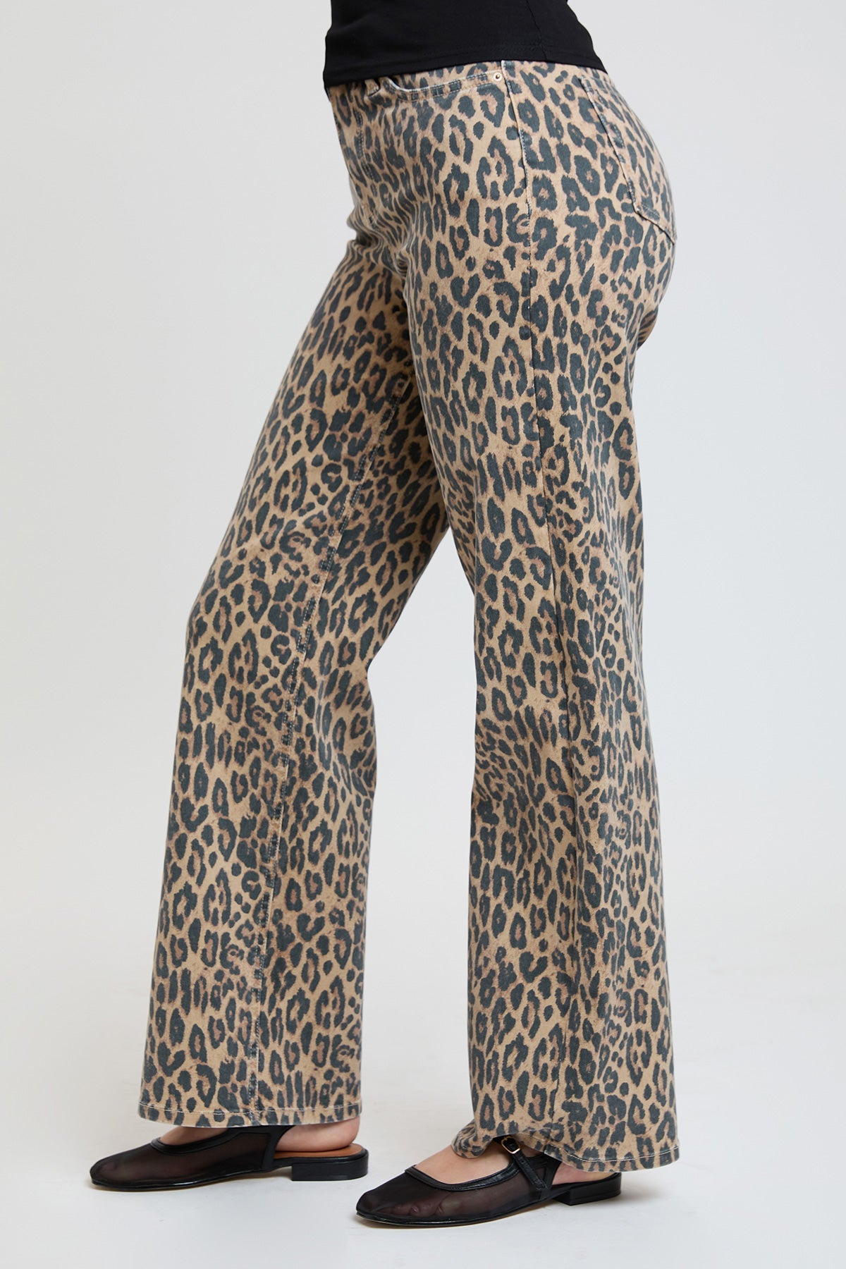 High Rise Animal Print Wide Leg Jeans