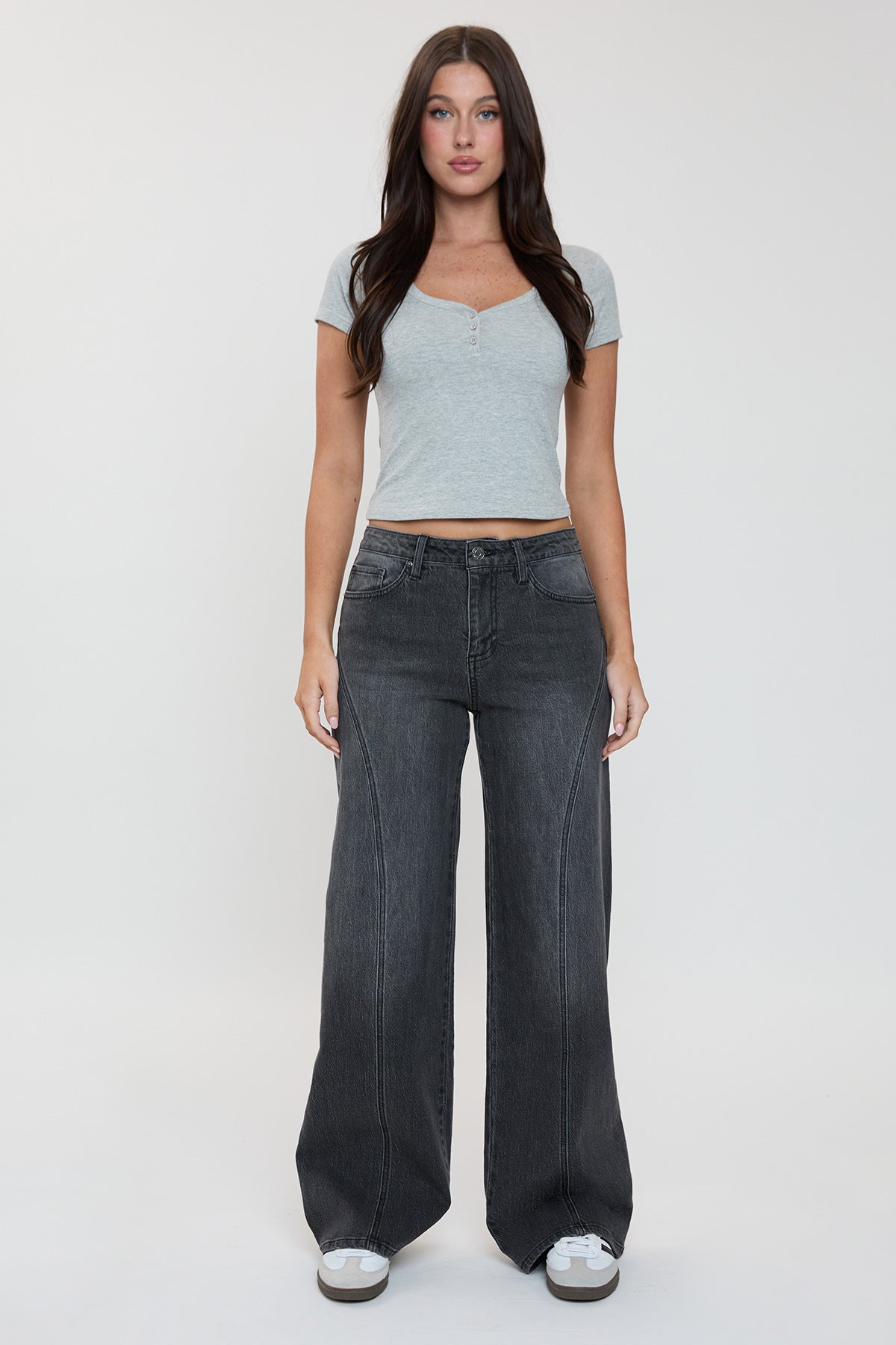Luxe Bella Seam Detail Wide Leg Jeans