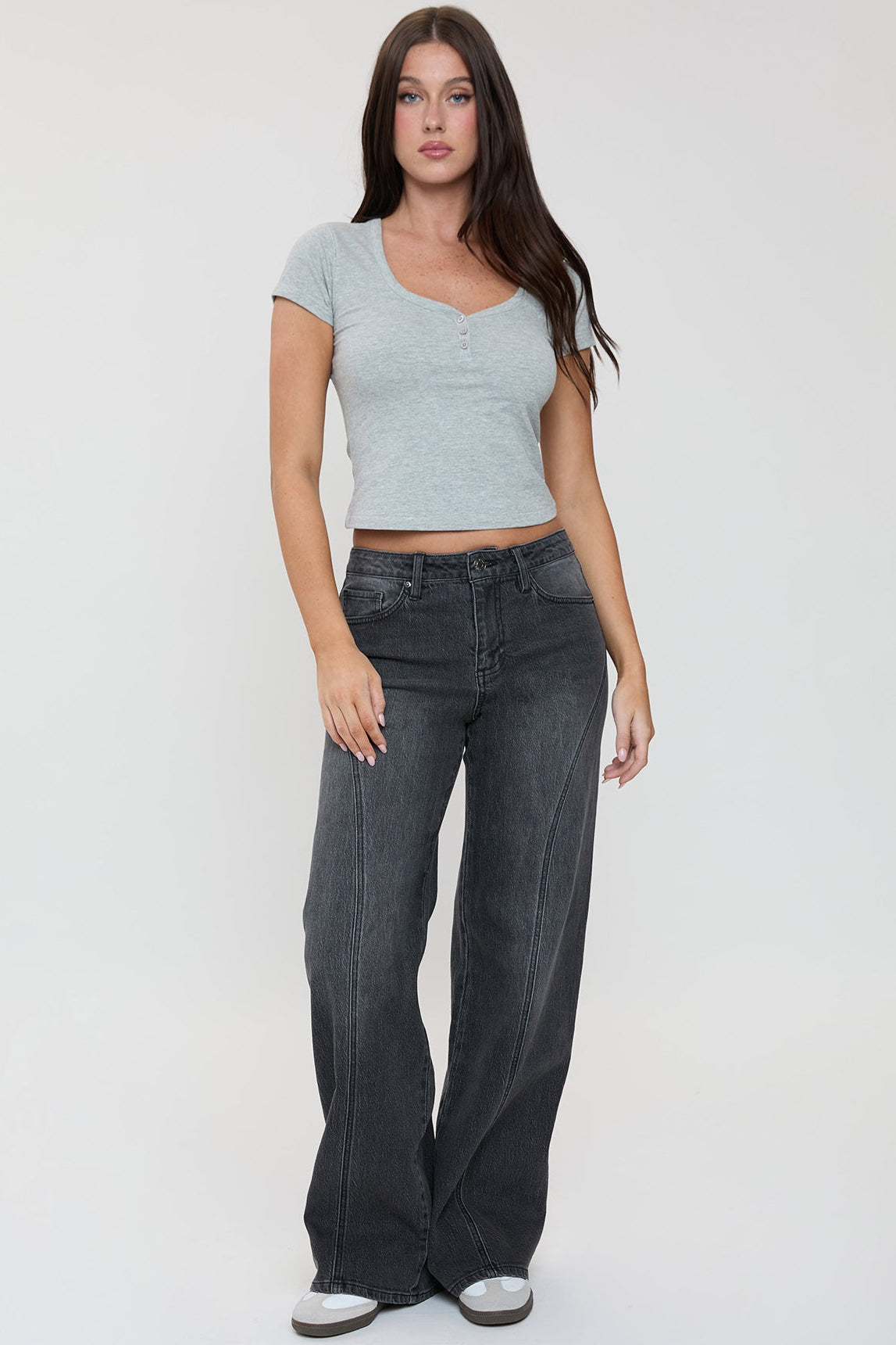 Luxe Bella Seam Detail Wide Leg Jeans
