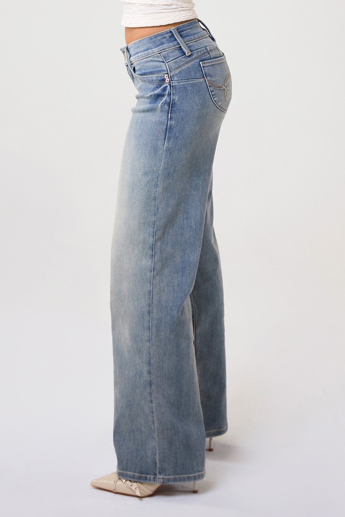 Luxe Low Rise “WannaBettaButt” Wide Leg Jeans