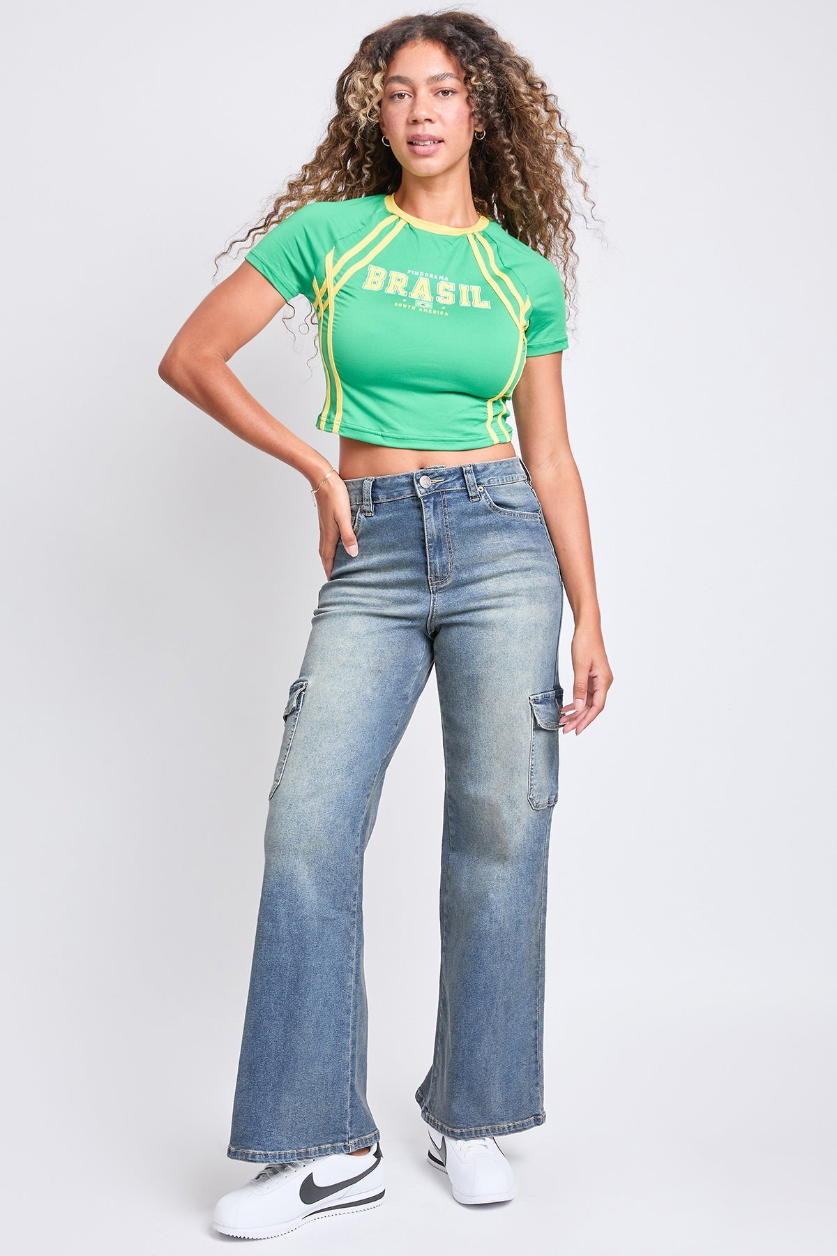 High Rise Wide Leg Skater Cargo Jeans