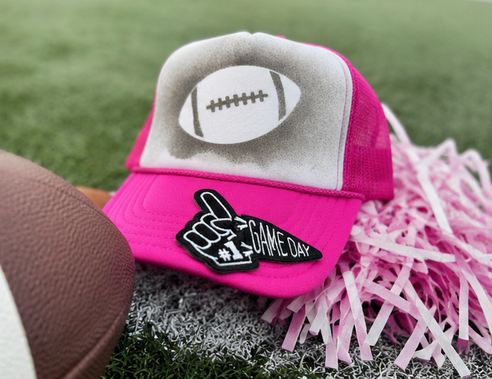 Pink Gameday Football Trucker Hat | Hand Painted Spray Paint Structured Mesh Hat