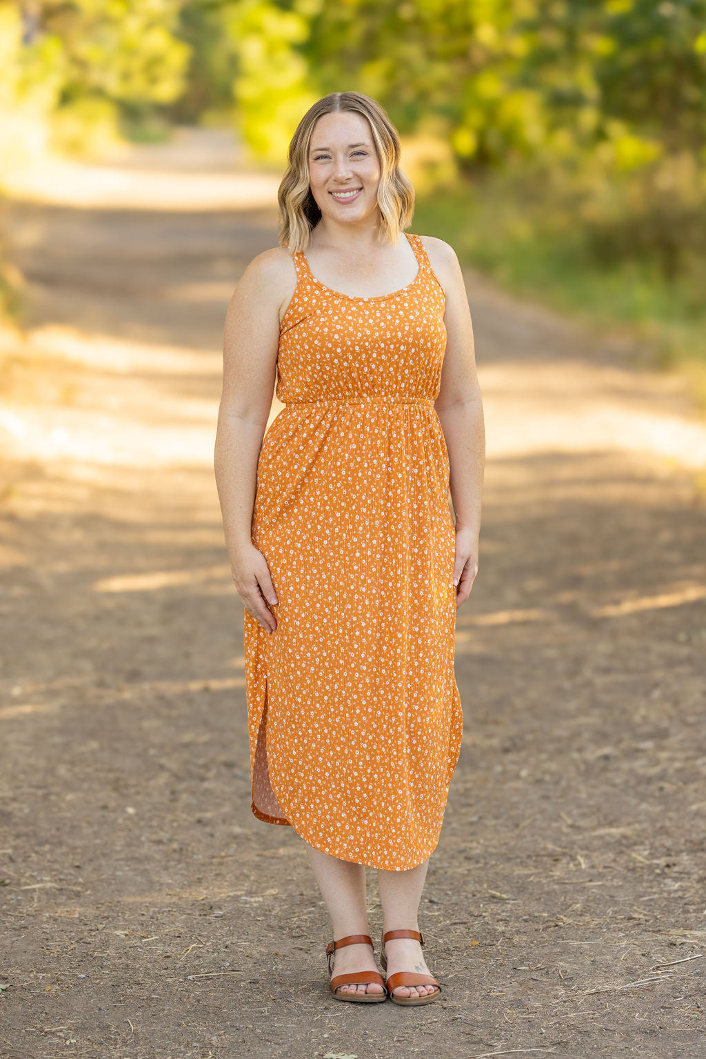 Reagan Ribbed Midi Dress - Pumpkin Floral