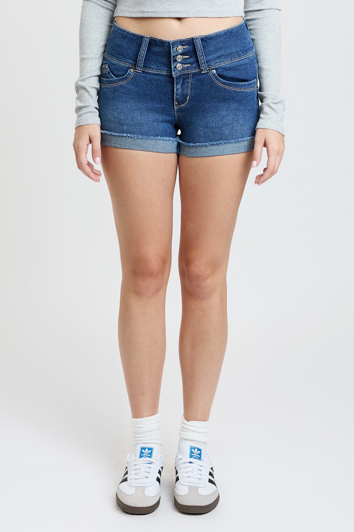 WannaBettaButt 3 Button Cuffed Denim Shorts