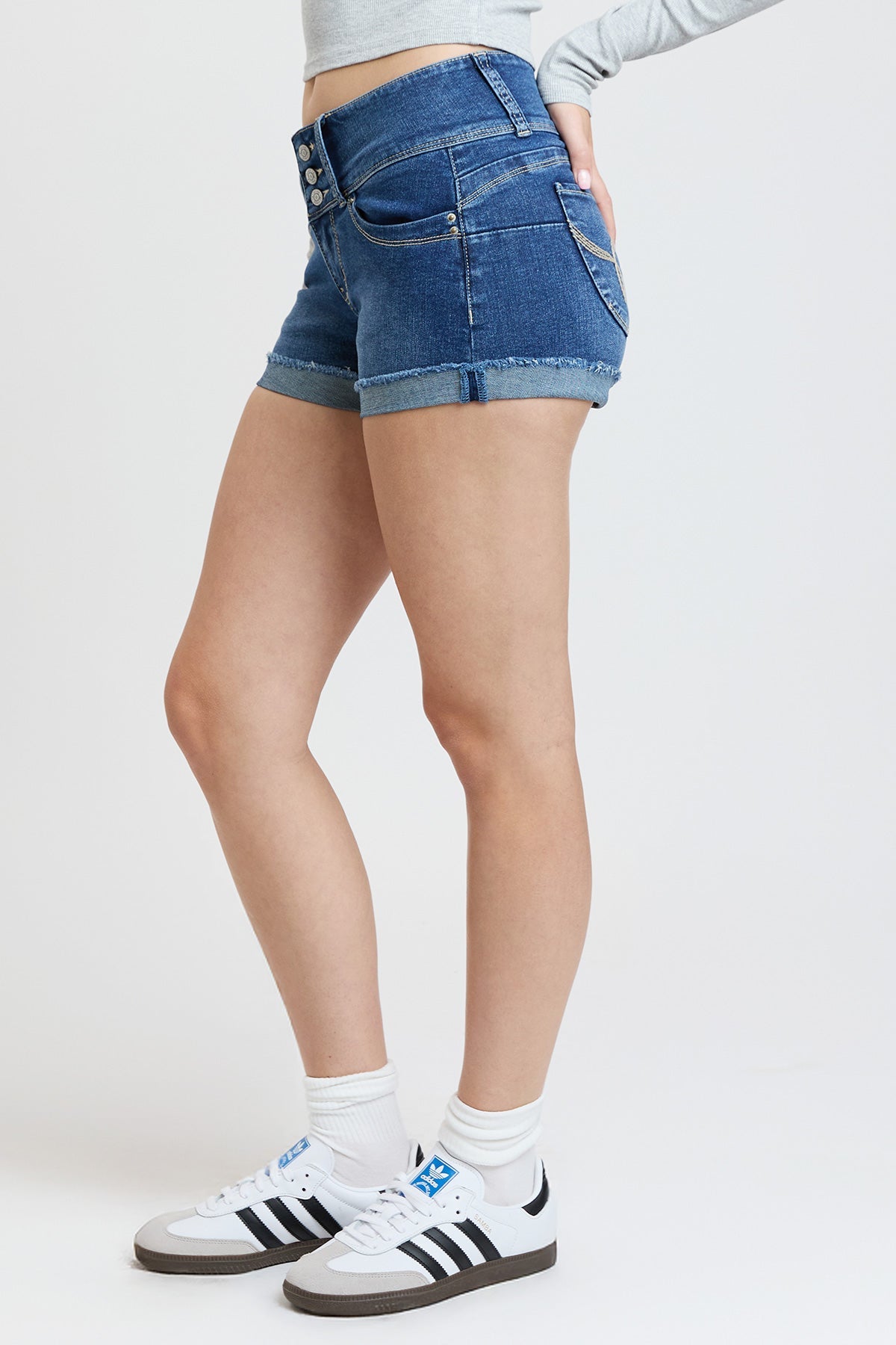 WannaBettaButt 3 Button Cuffed Denim Shorts