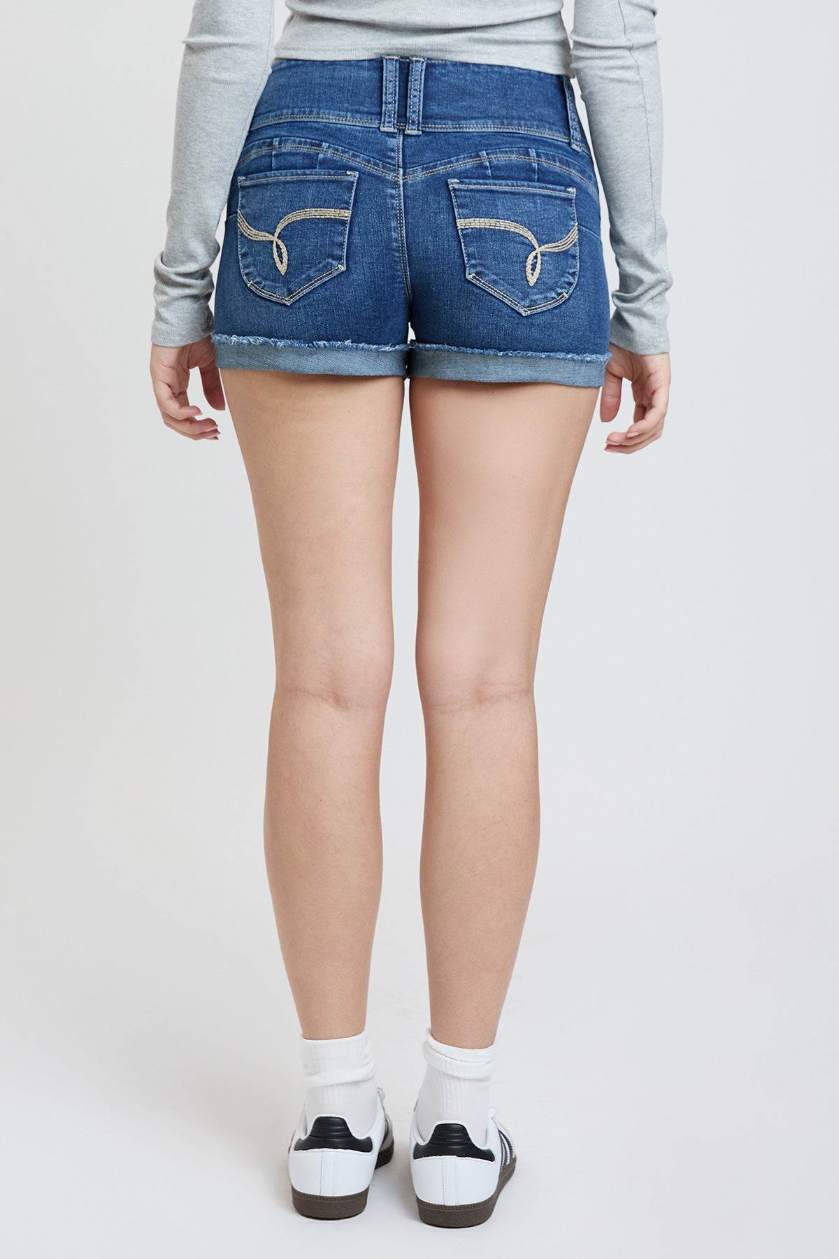 WannaBettaButt 3 Button Cuffed Denim Shorts