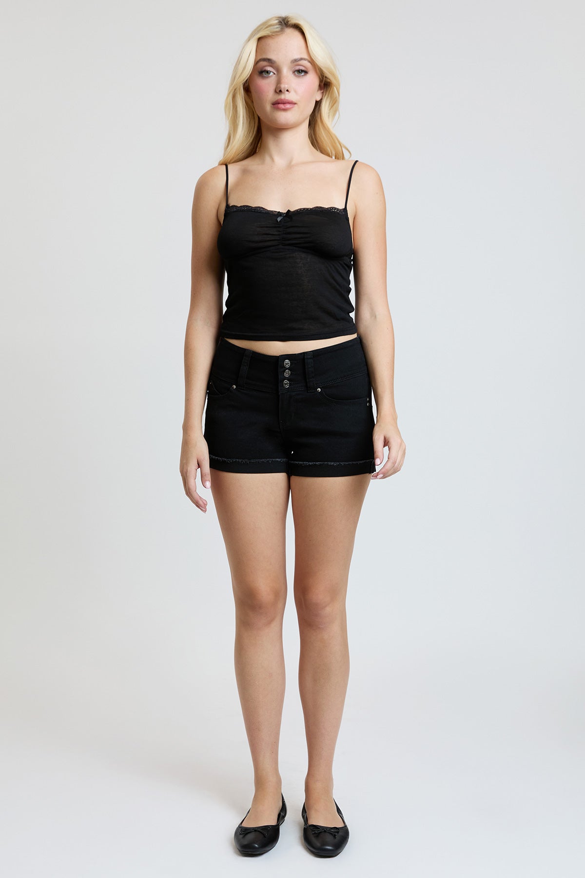 WannaBettaButt 3 Button Cuffed Denim Shorts