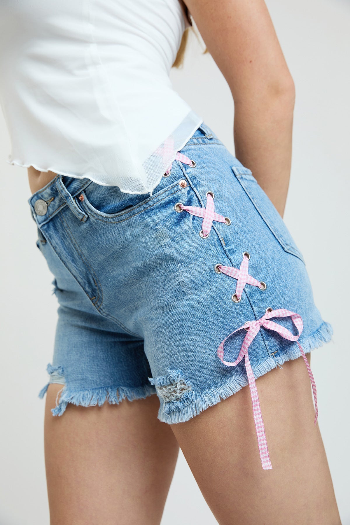 Luxe High Rise Shorts with Lace Up Detail