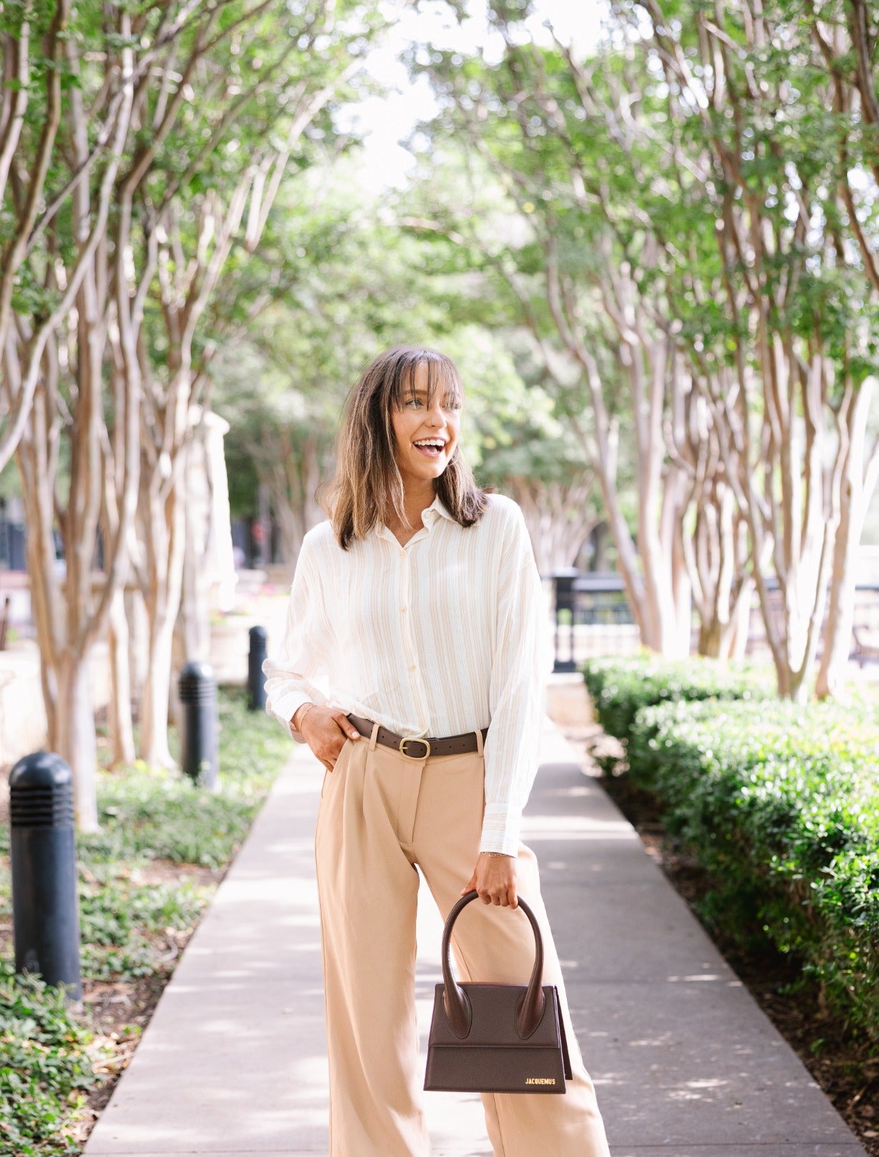 Kathryn Button-Up, Beige Stripes