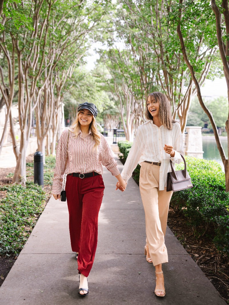 Kathryn Button-Up, Beige Stripes