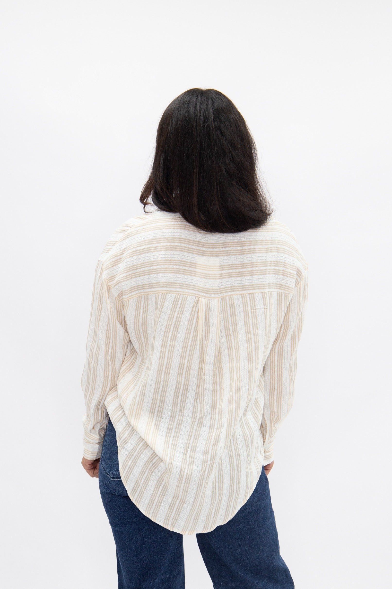 Kathryn Button-Up, Beige Stripes