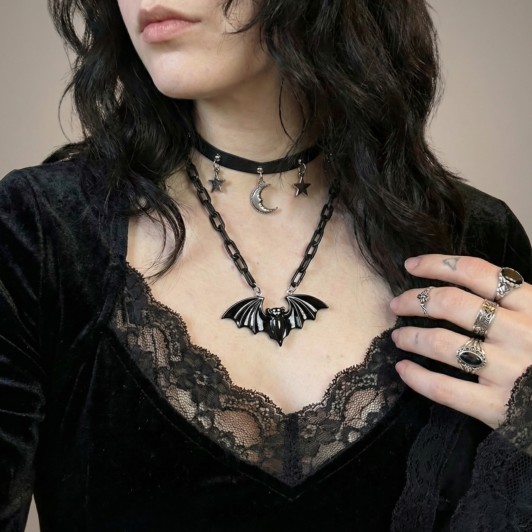 Sourpuss Smiling Vampire Bat Necklace