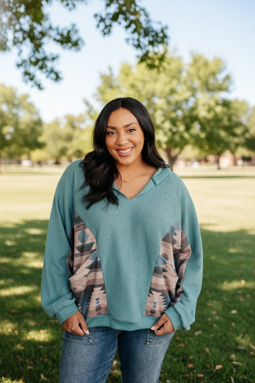 Southwest Sunrise Patchwork Hoodie