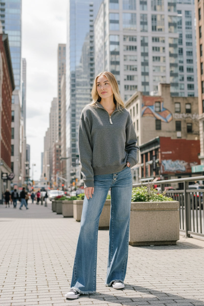 Sweater Weather Half Zip High Neck Pullover in Charcoal