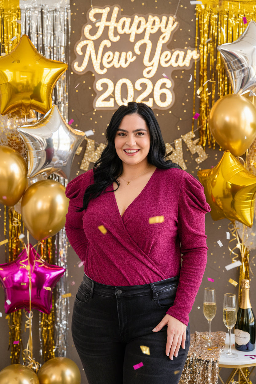 Take Me Out Faux Wrap Bodysuit In Magenta