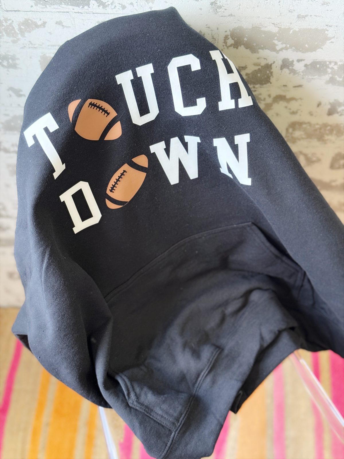 Touchdown Hoodie – Black Pullover with Bold Football Graphic