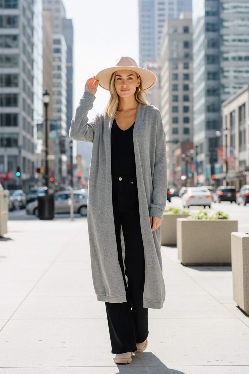 Travel Hideaway Open Front Cardigan in Soft Grey