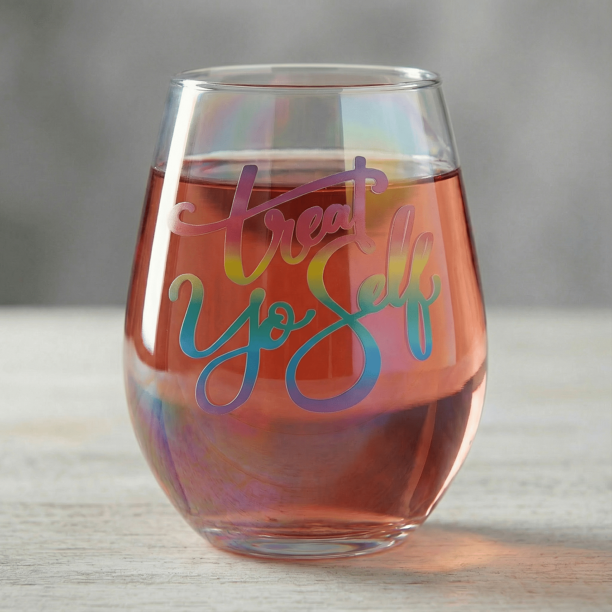 Treat Yo Self Jumbo Stemless Wine Glass in Rainbow Colors | 30 Oz
