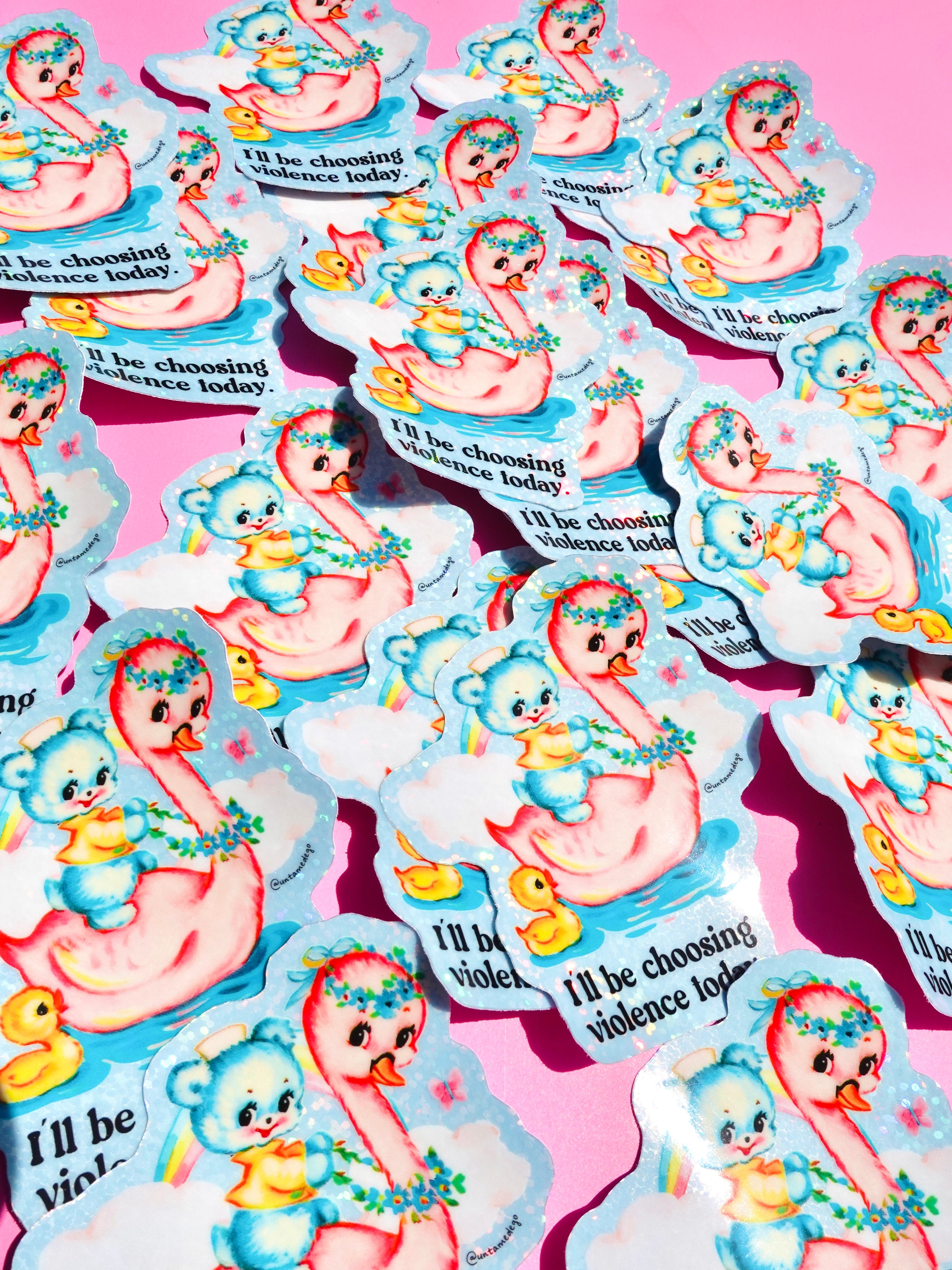 I’ll Be Choosing Violence Today – Funny Retro Animal Glitter Vinyl Sticker