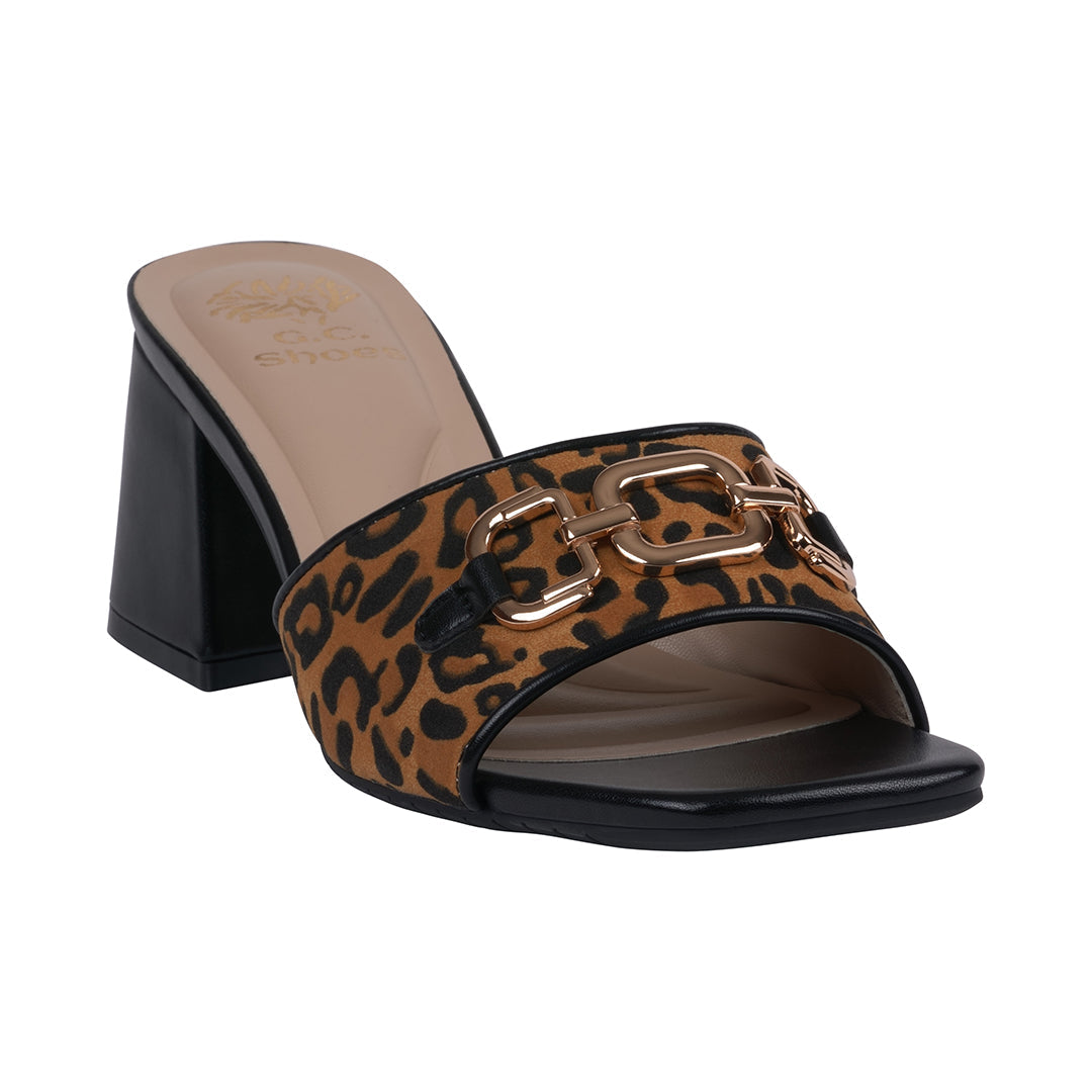 Wanda Black Leopard Hardware Heeled Sandals
