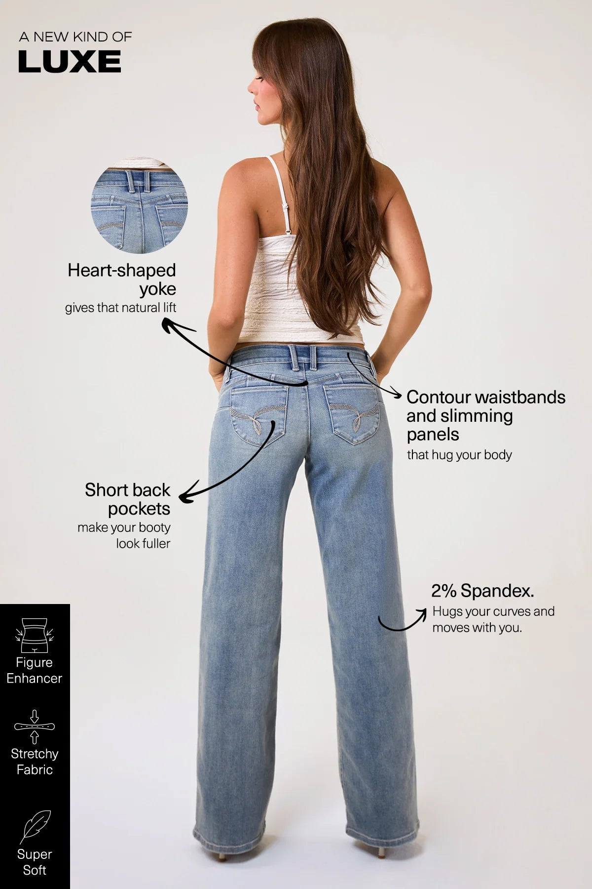 Luxe Low Rise “WannaBettaButt” Wide Leg Jeans