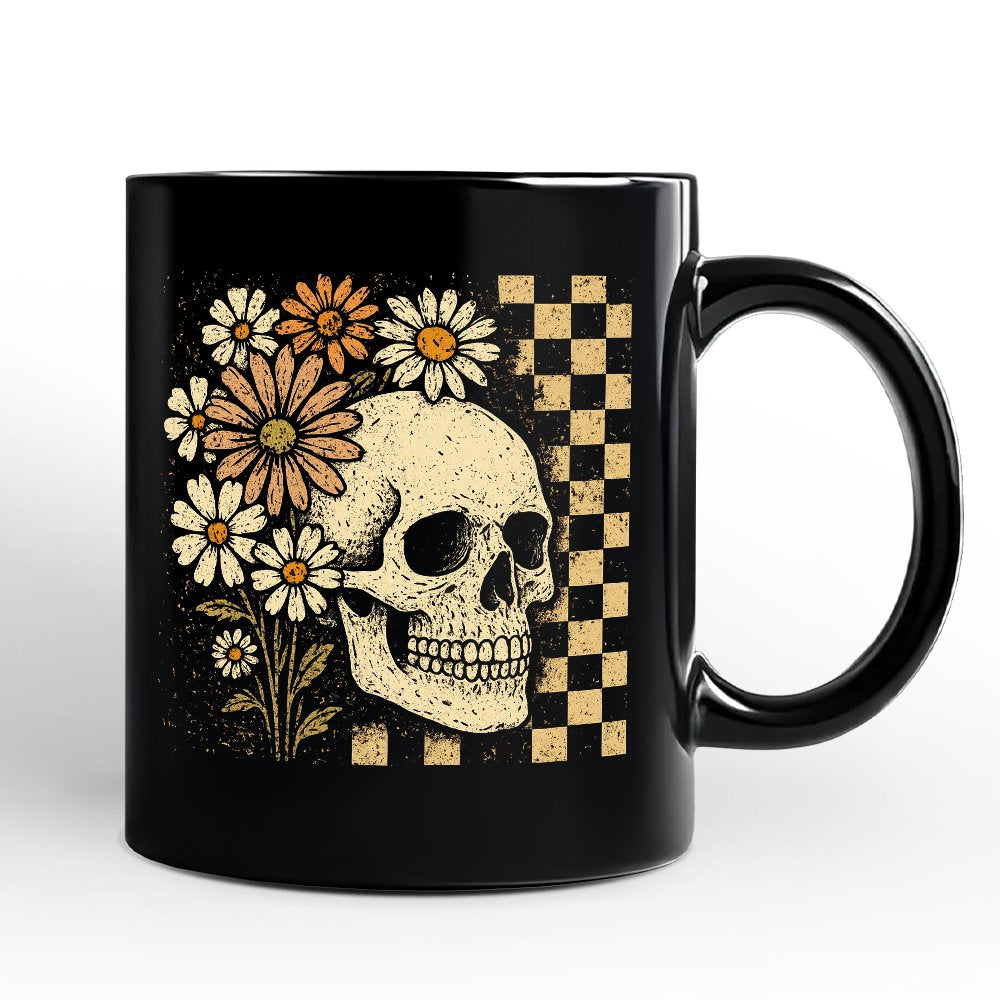 Checkered Floral Skeleton Personalized Mug