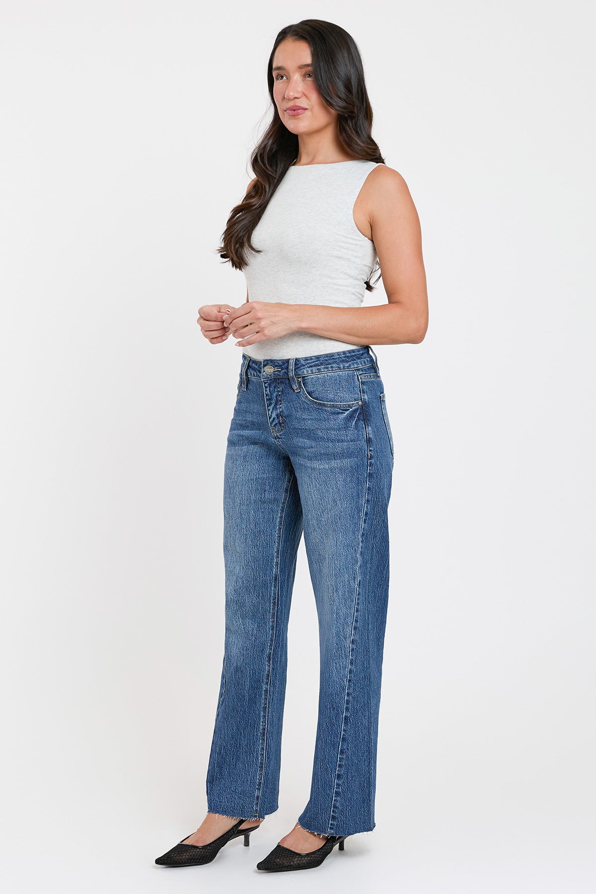 High Rise Wide Leg Jeans with Angled Seam