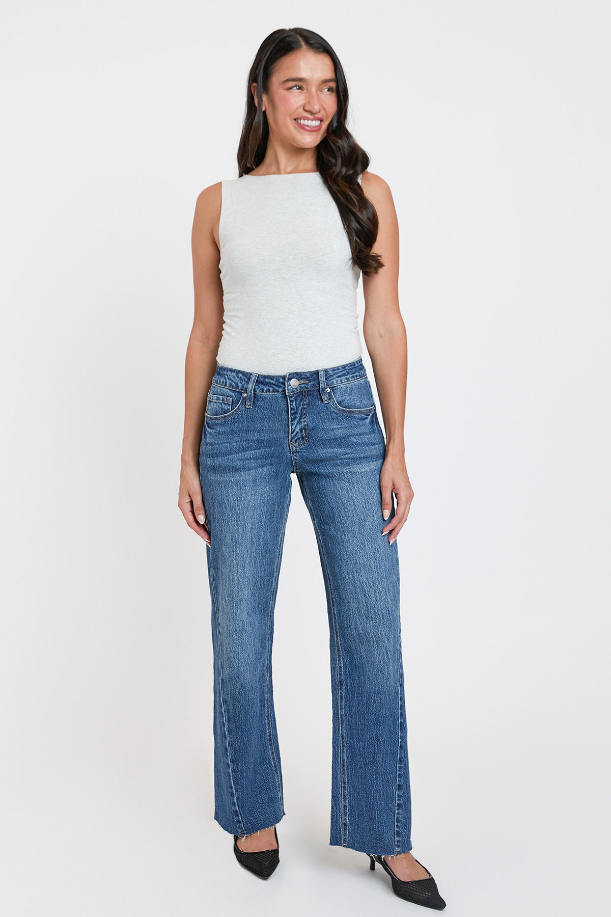 High Rise Wide Leg Jeans with Angled Seam
