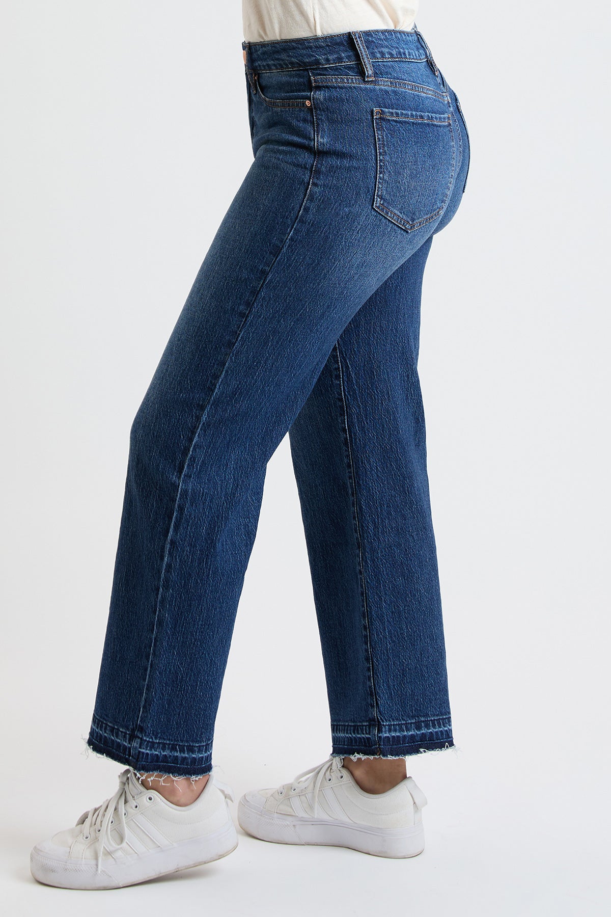 High Rise Wide Leg Jeans with Raw Hem