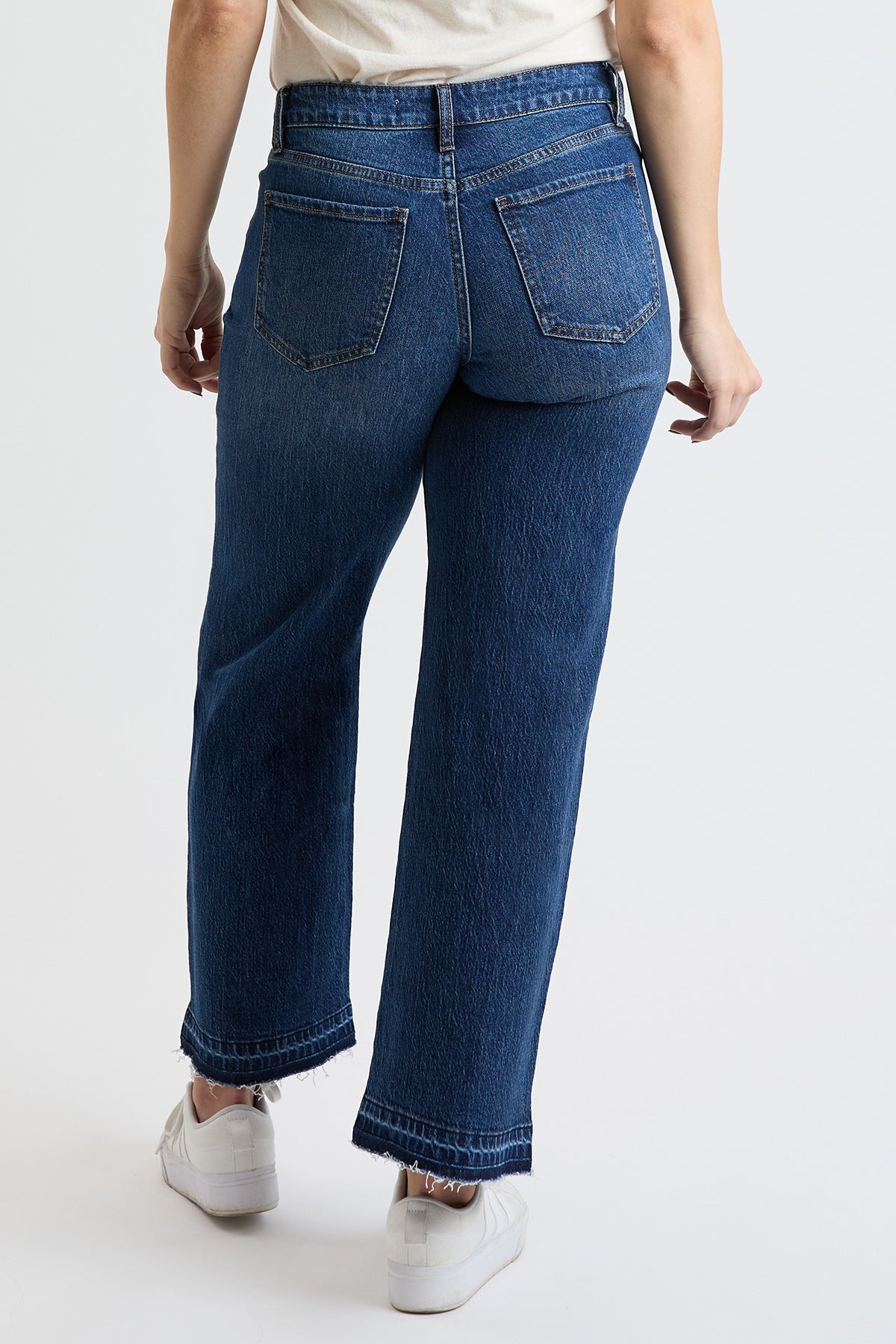 High Rise Wide Leg Jeans with Raw Hem