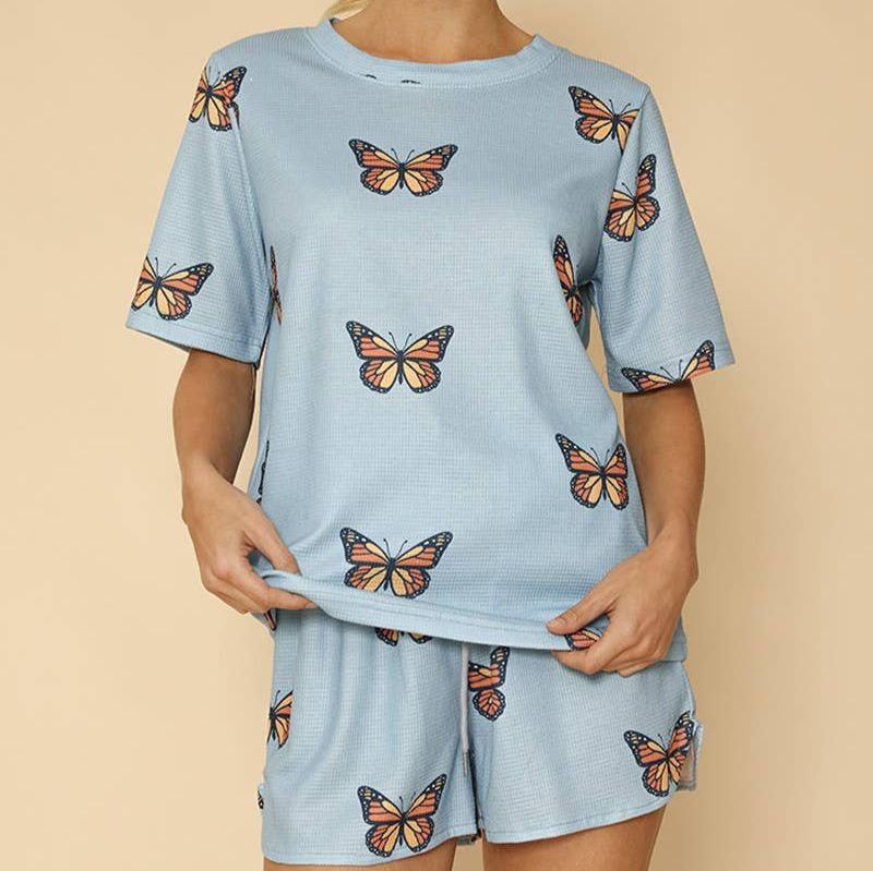 Waffle Fabric Printed Matching Shorts Set