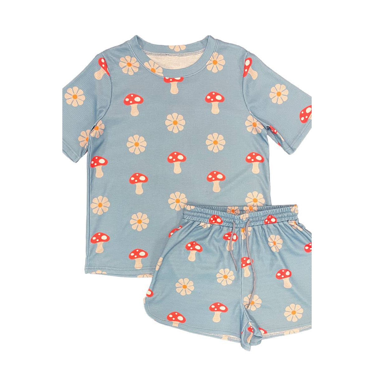 Waffle Fabric Printed Matching Shorts Set