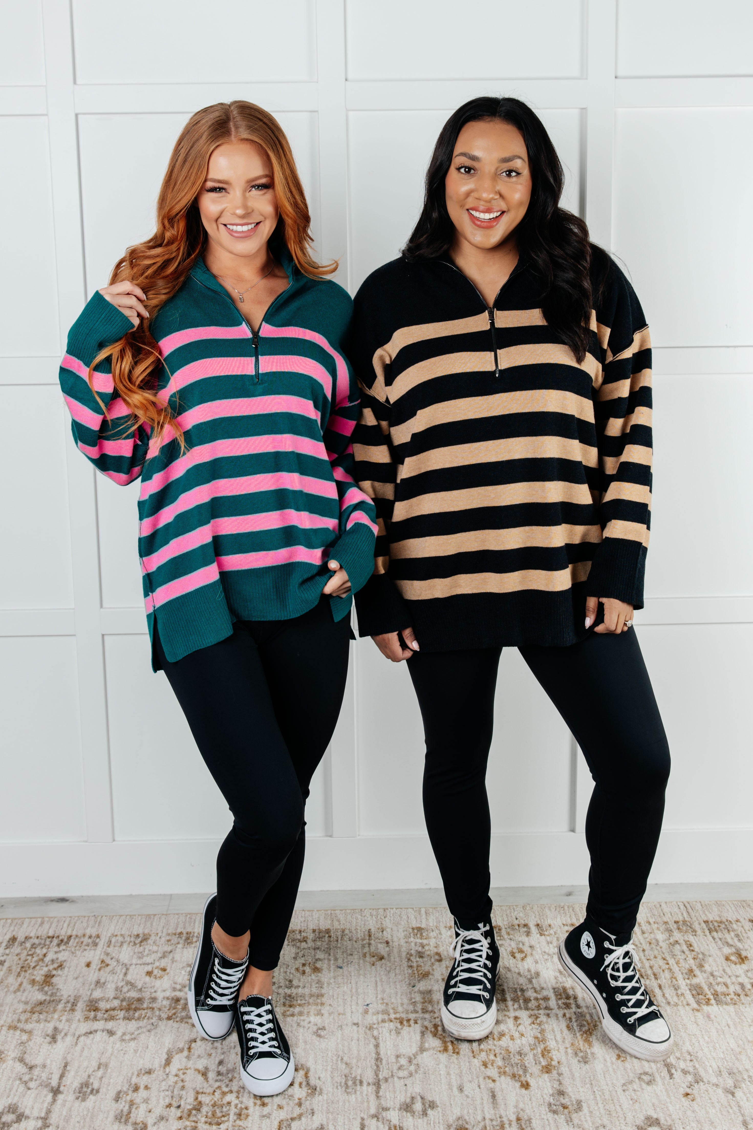 Well Situated Striped Quarter Zip Sweater