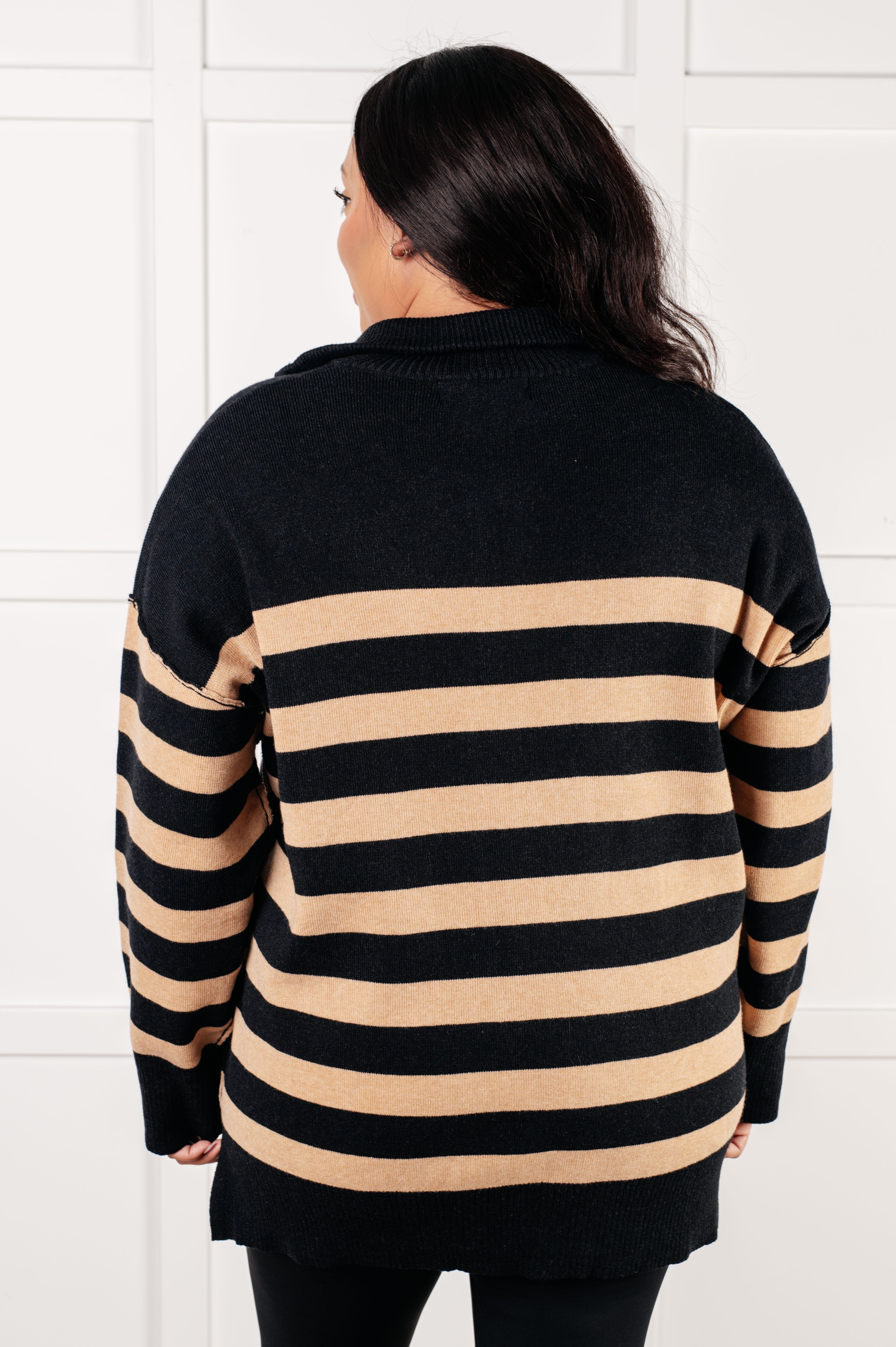 Well Situated Striped Quarter Zip Sweater