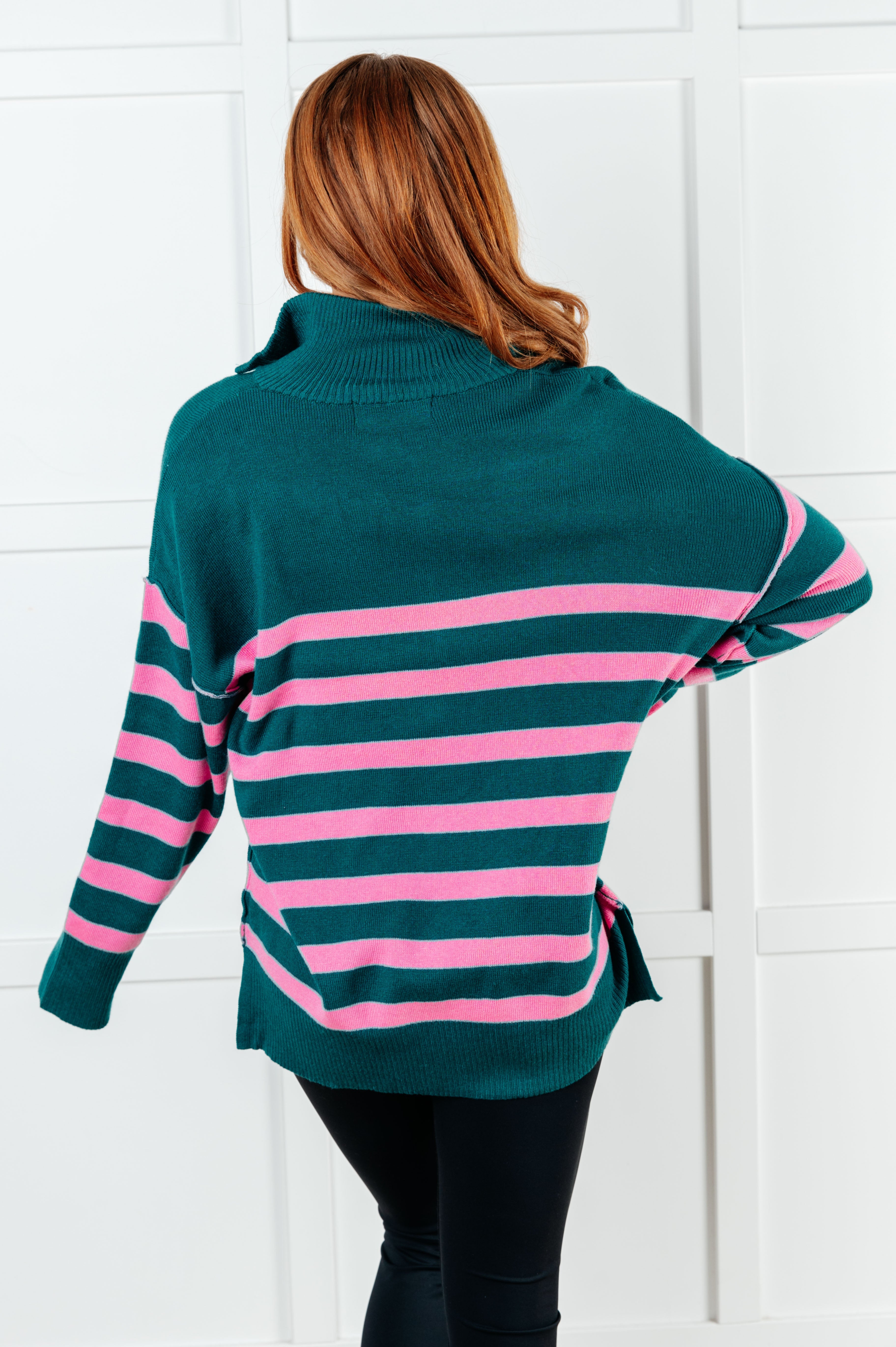 Well Situated Striped Quarter Zip Sweater