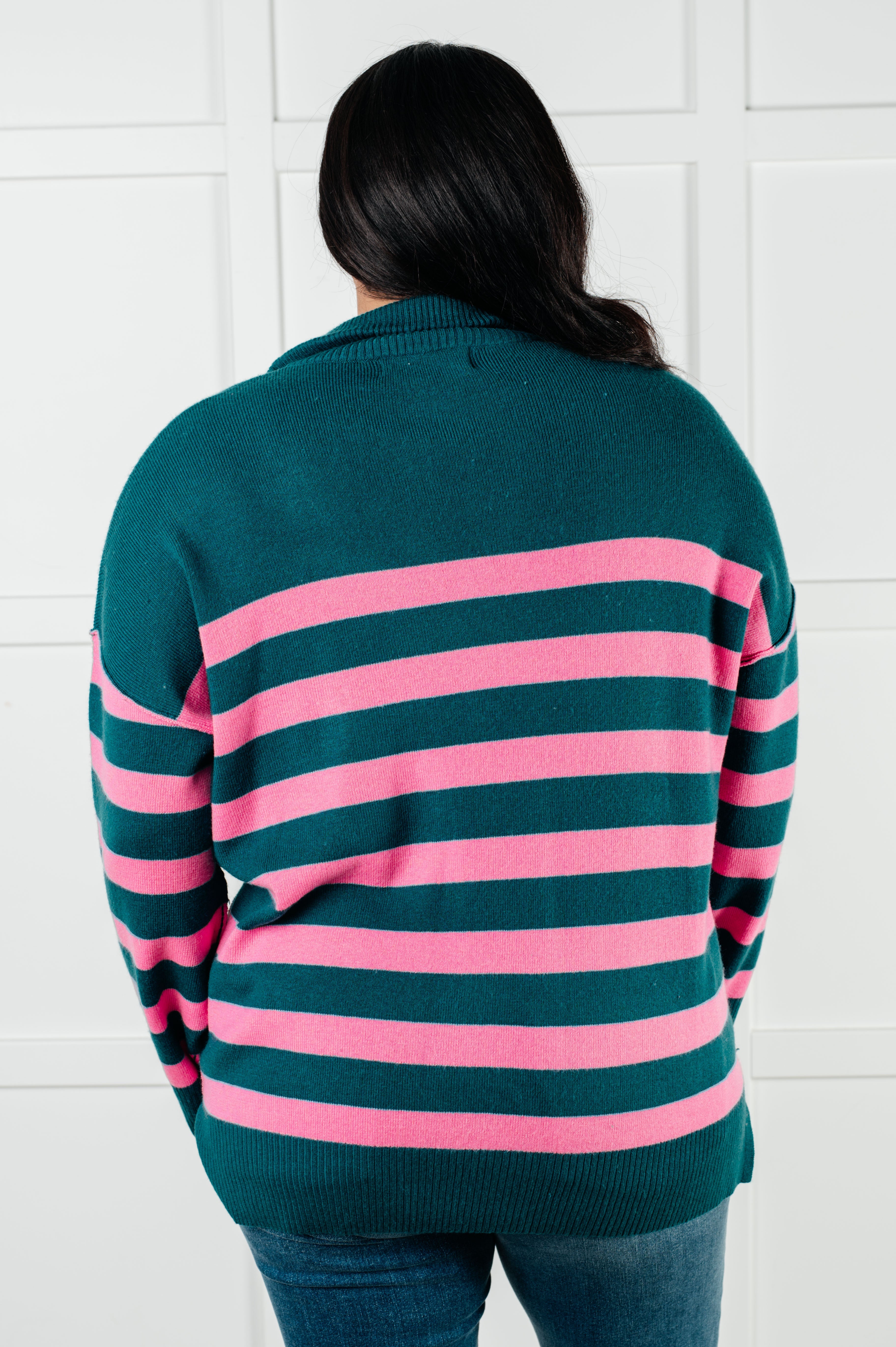 Well Situated Striped Quarter Zip Sweater