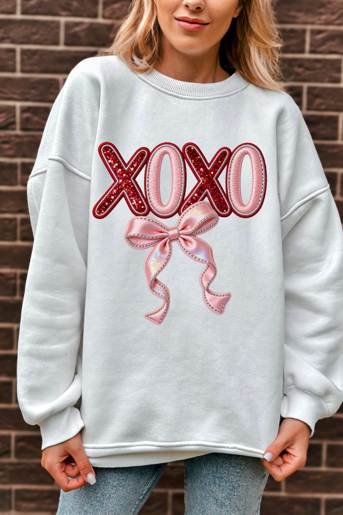 XOXO Faux Glitter Bow Tee or Sweatshirt